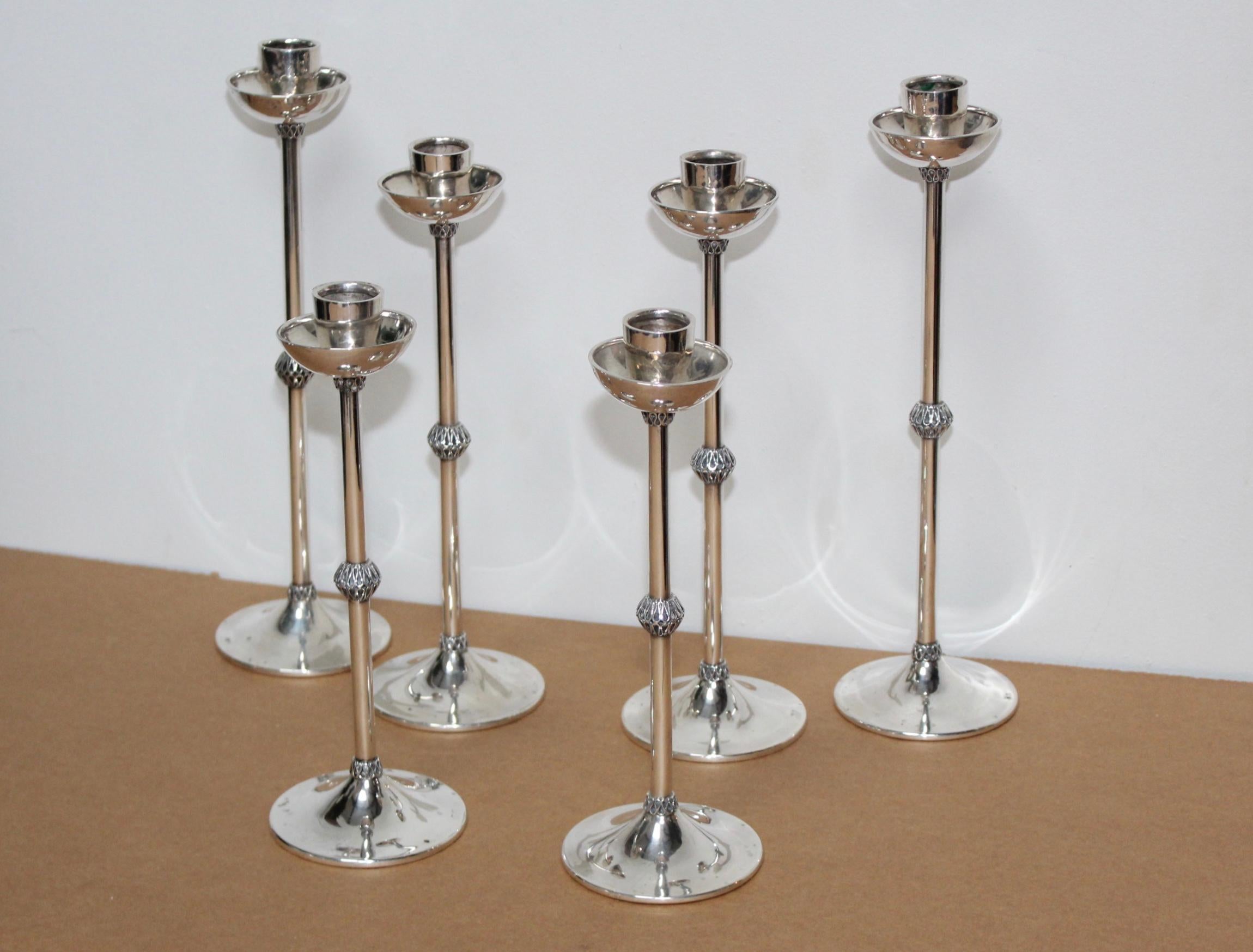 1940s Art Deco Sterling Silver Candlesticks In Good Condition For Sale In New York, NY