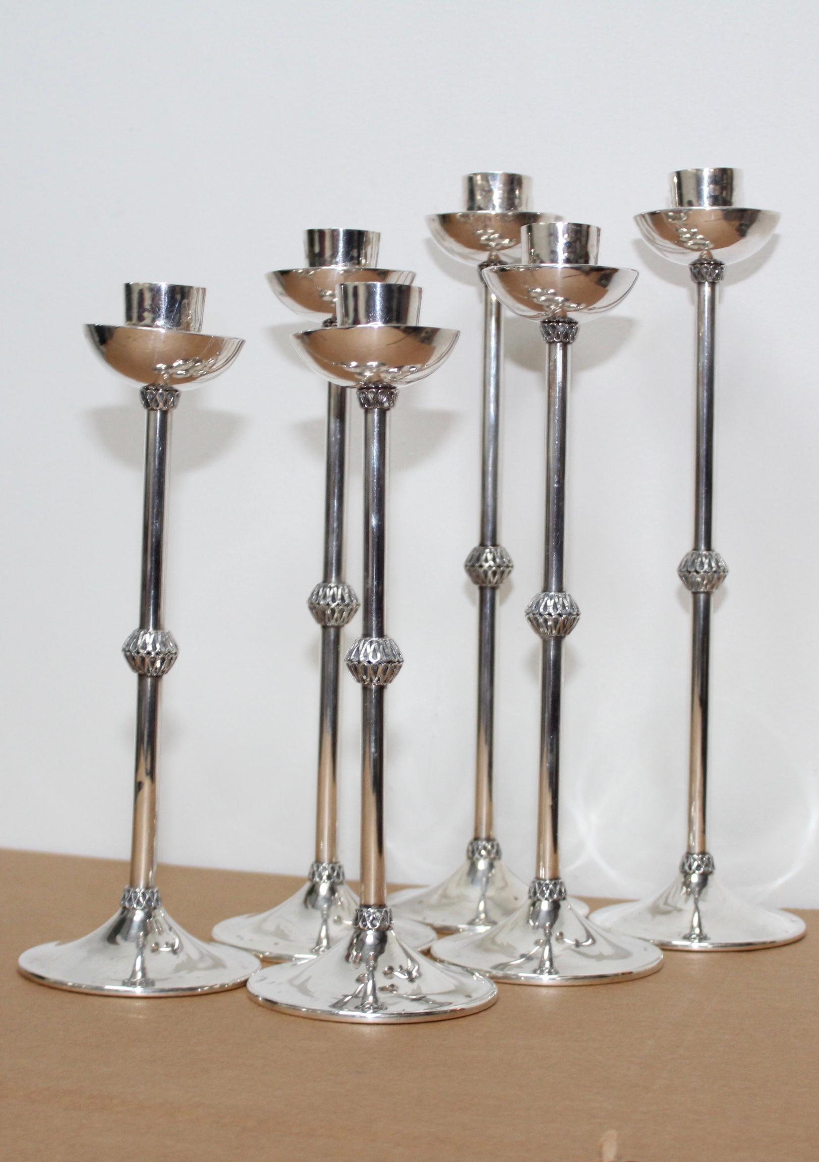 Mid-20th Century 1940s Art Deco Sterling Silver Candlesticks For Sale