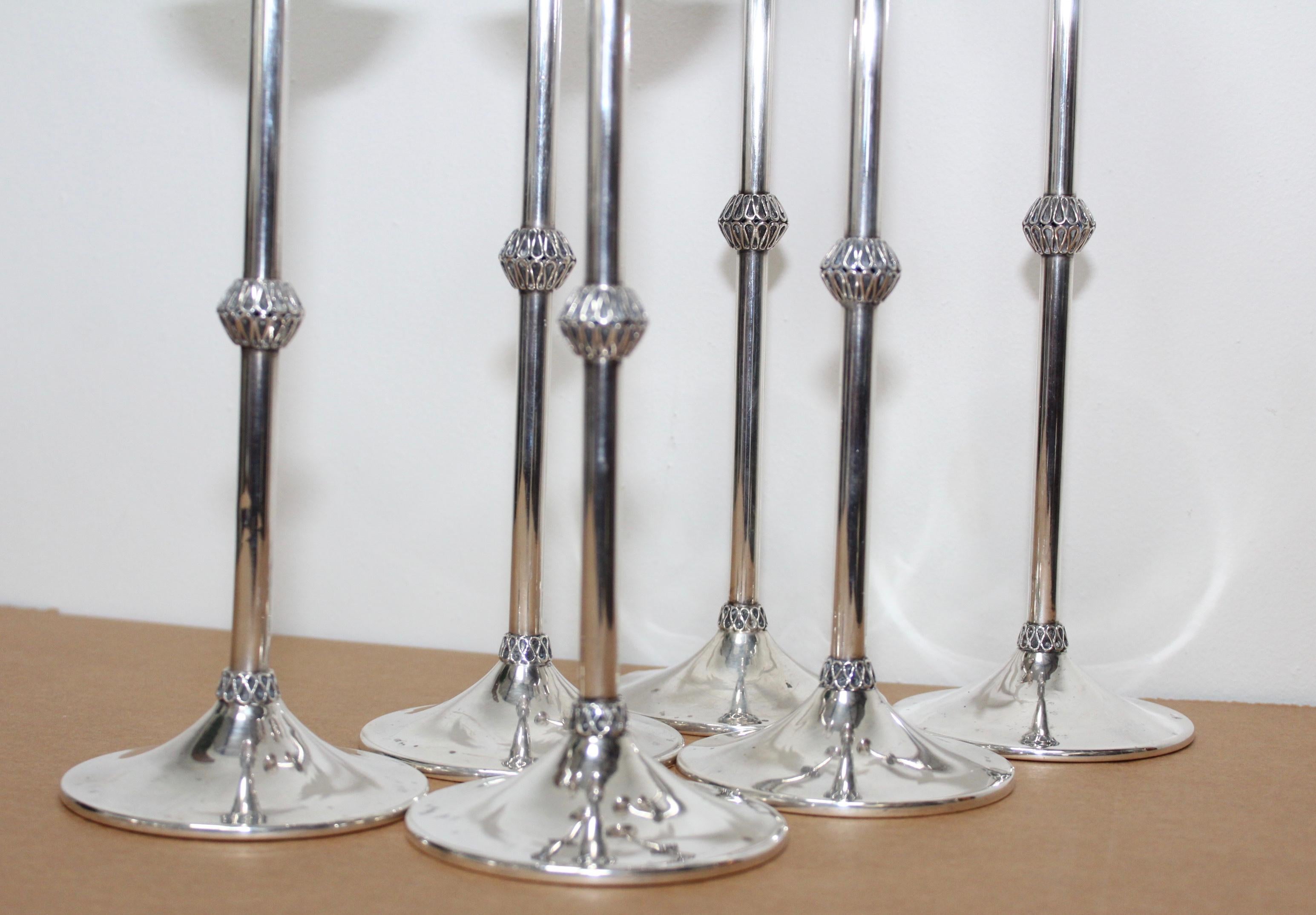 1940s Art Deco Sterling Silver Candlesticks For Sale 4