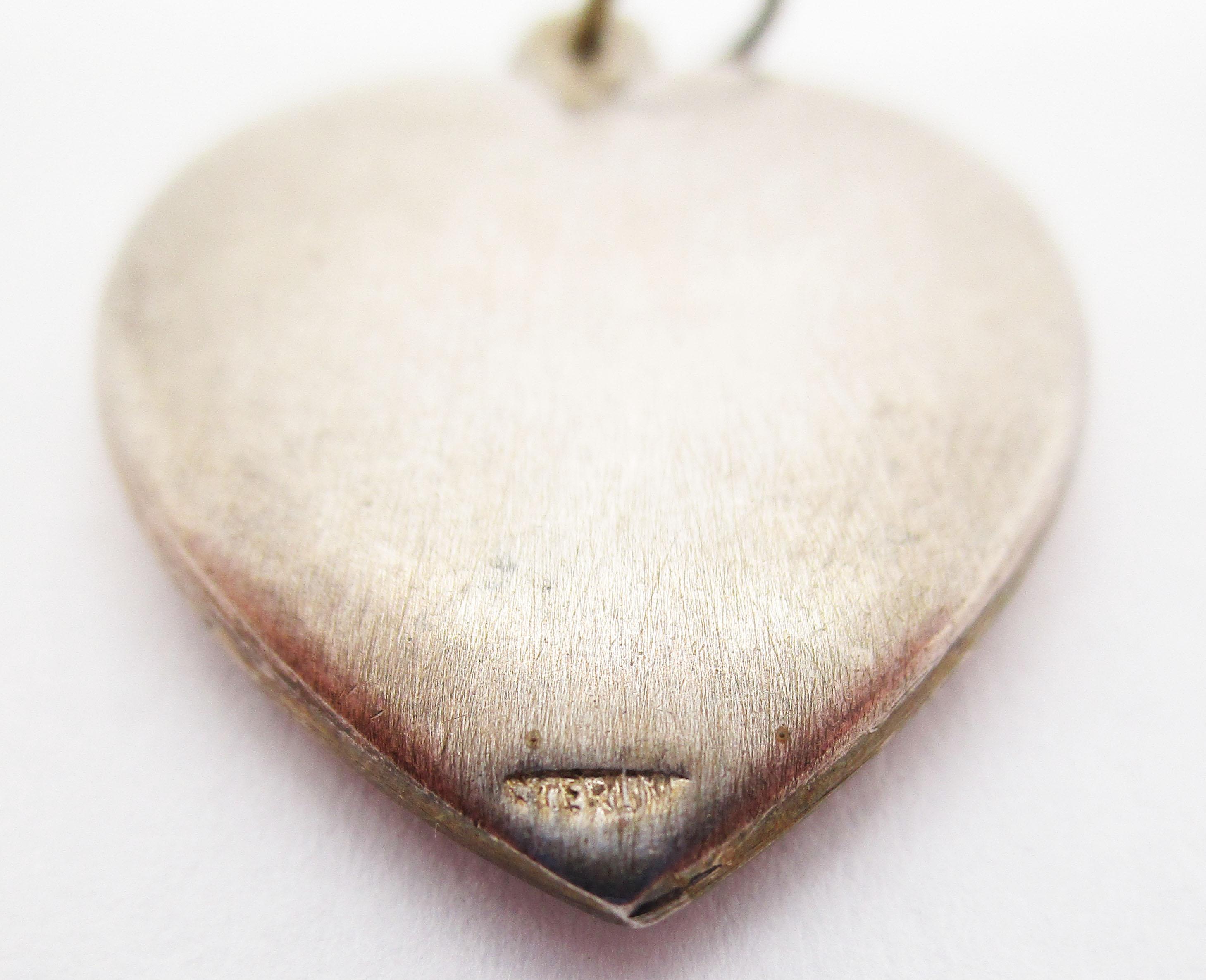 Women's or Men's 1940s Art Deco Sterling Silver Puff Heart Charm Pendant