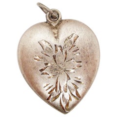 1940s Art Deco Sterling Silver Puff Heart Charm Pendant