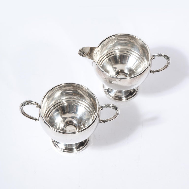 1940s Art Deco Sterling Sugar & Creamer Set with Sculptural Streamlined Handles In Good Condition In New York, NY
