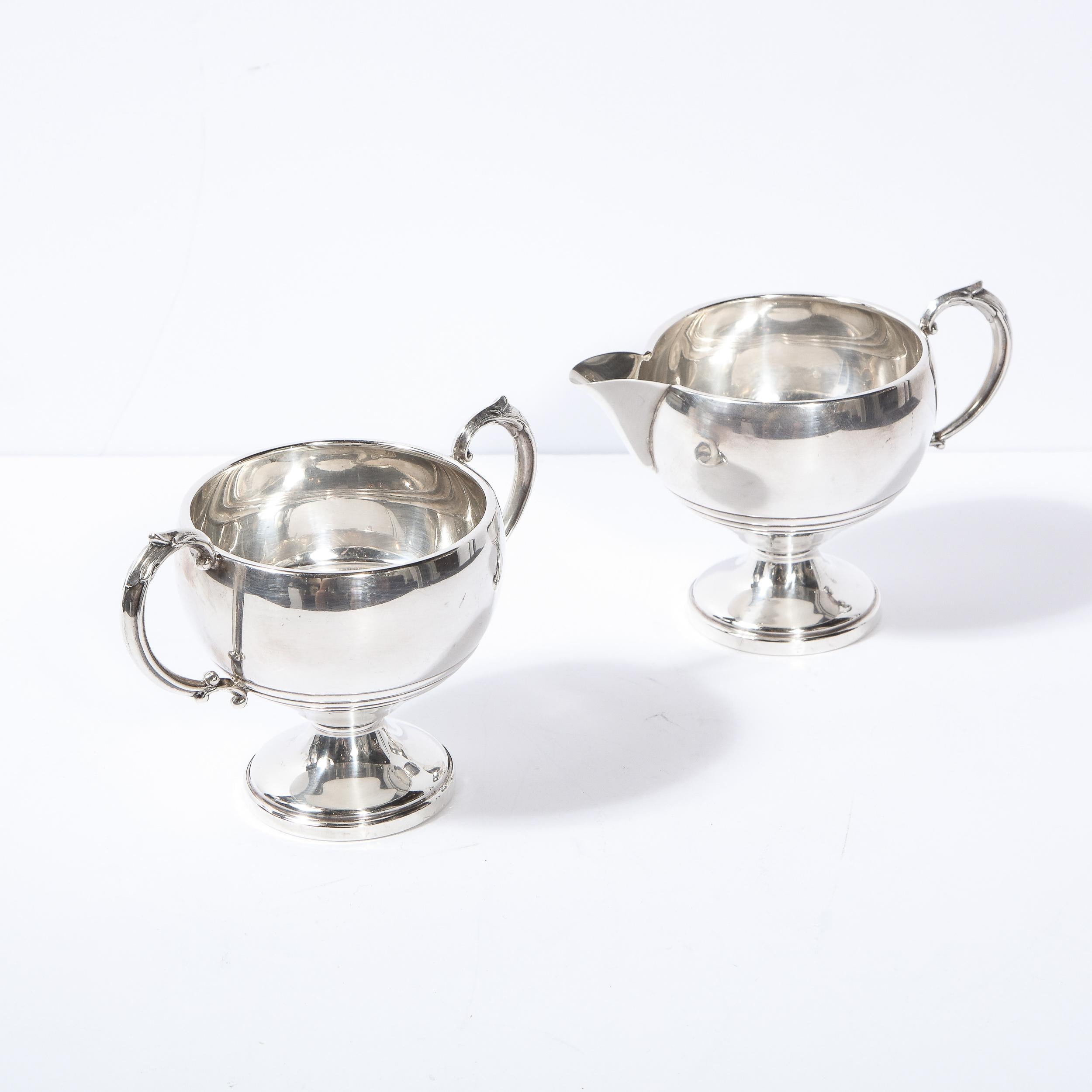 Mid-20th Century 1940s Art Deco Sterling Sugar & Creamer Set with Sculptural Streamlined Handles