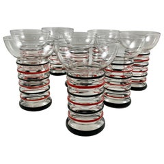 1940s Art Deco Style Dunbar Aramis Black & Red Striped Highball Glasses Set of 8