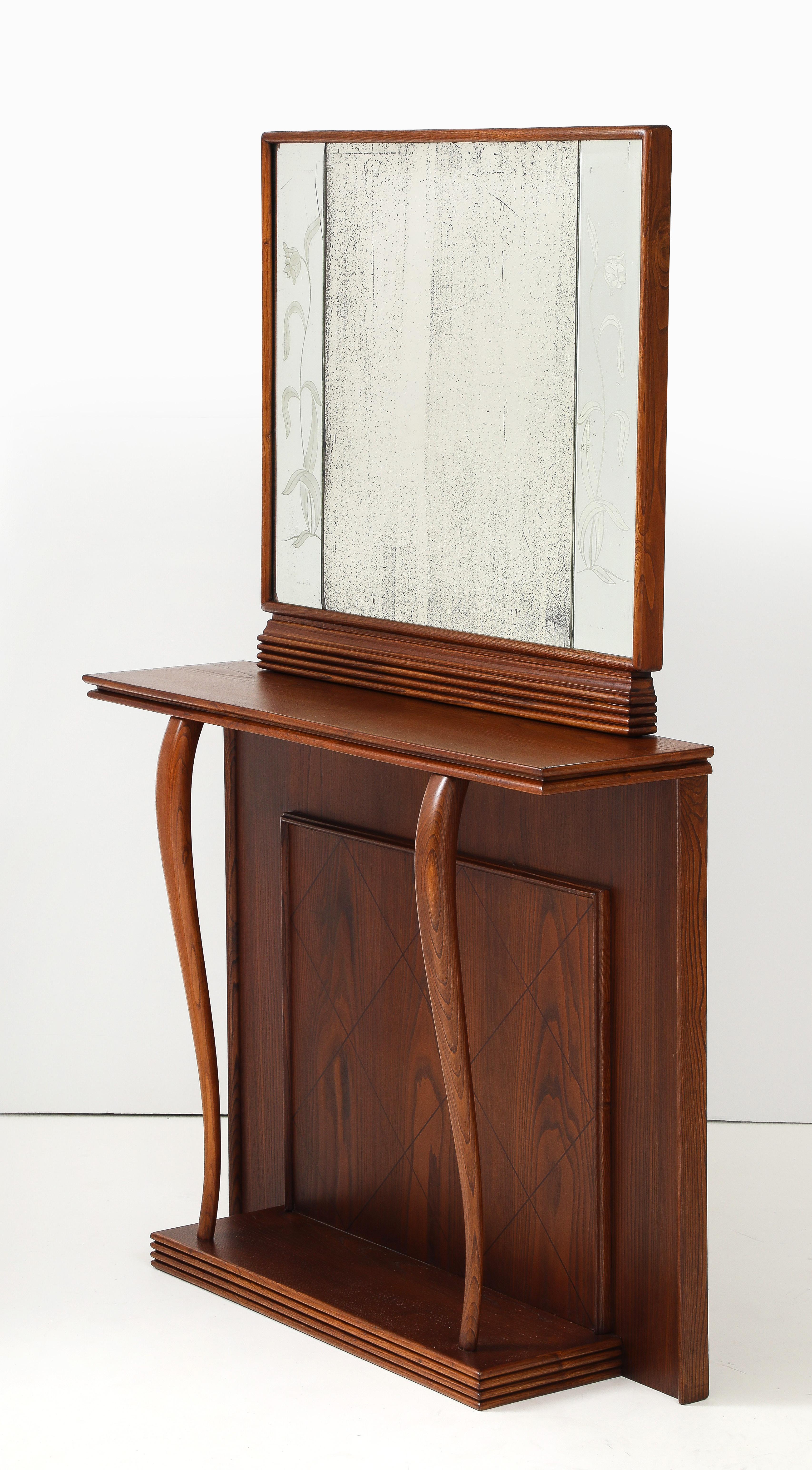 1940's Art-Deco-Stil Italienisch Flur Konsole und Spiegel Ico Parisi Stil im Zustand „Gut“ im Angebot in New York, NY