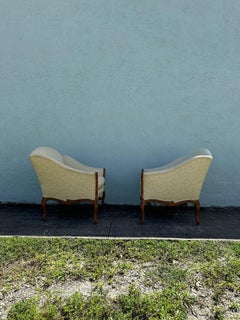 1940s Art Deco Style Sculptural Gilt Wood Upholstered Club Chairs, Set of 2
