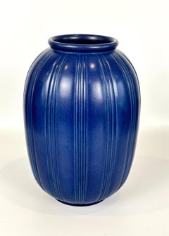 1940s Art Deco Vase, Danish Stoneware Vase in Dark Blue, P. Ipsens Enke