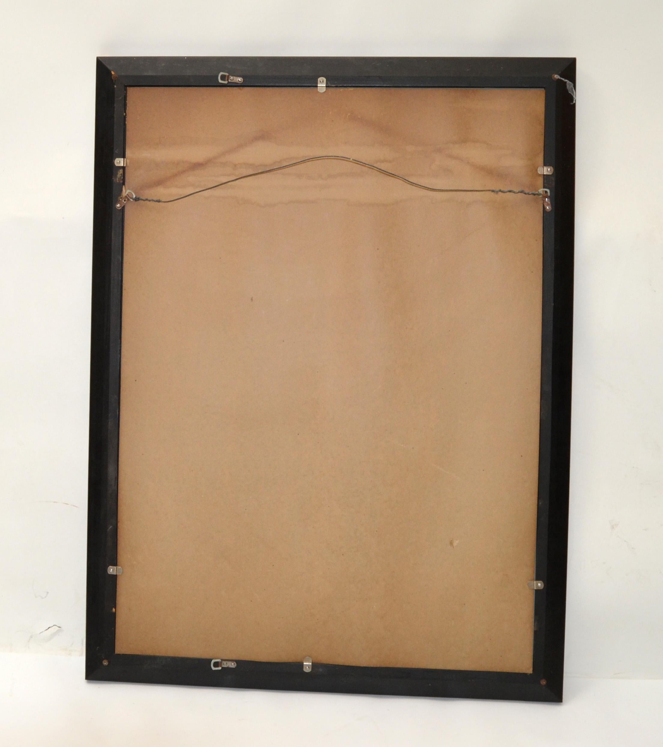 1940s Art Deco Venetian Style Etched Wall Mirror with Brass Finished Corners 7