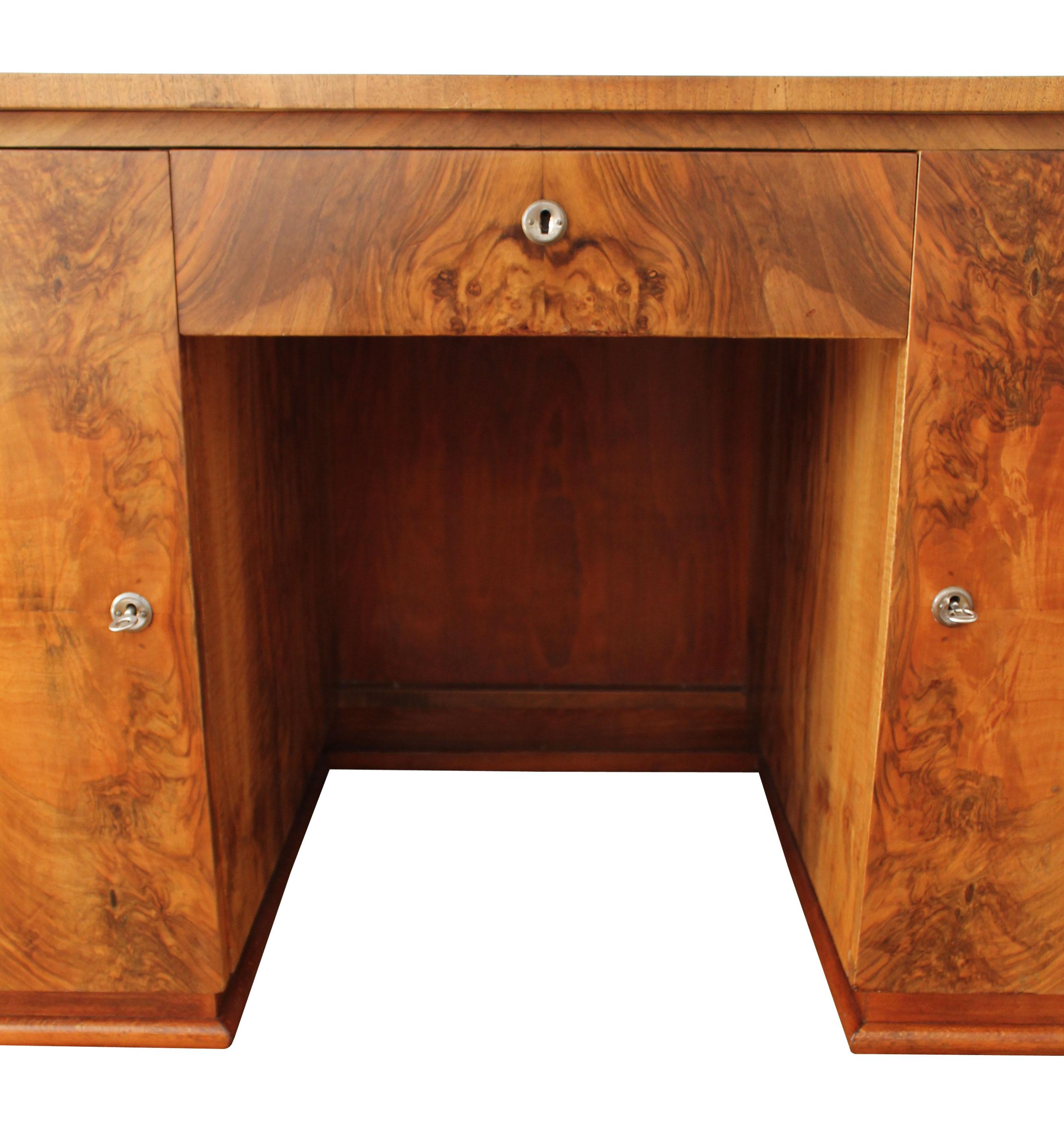 Veneer 1940s Art Deco Walnut Desk