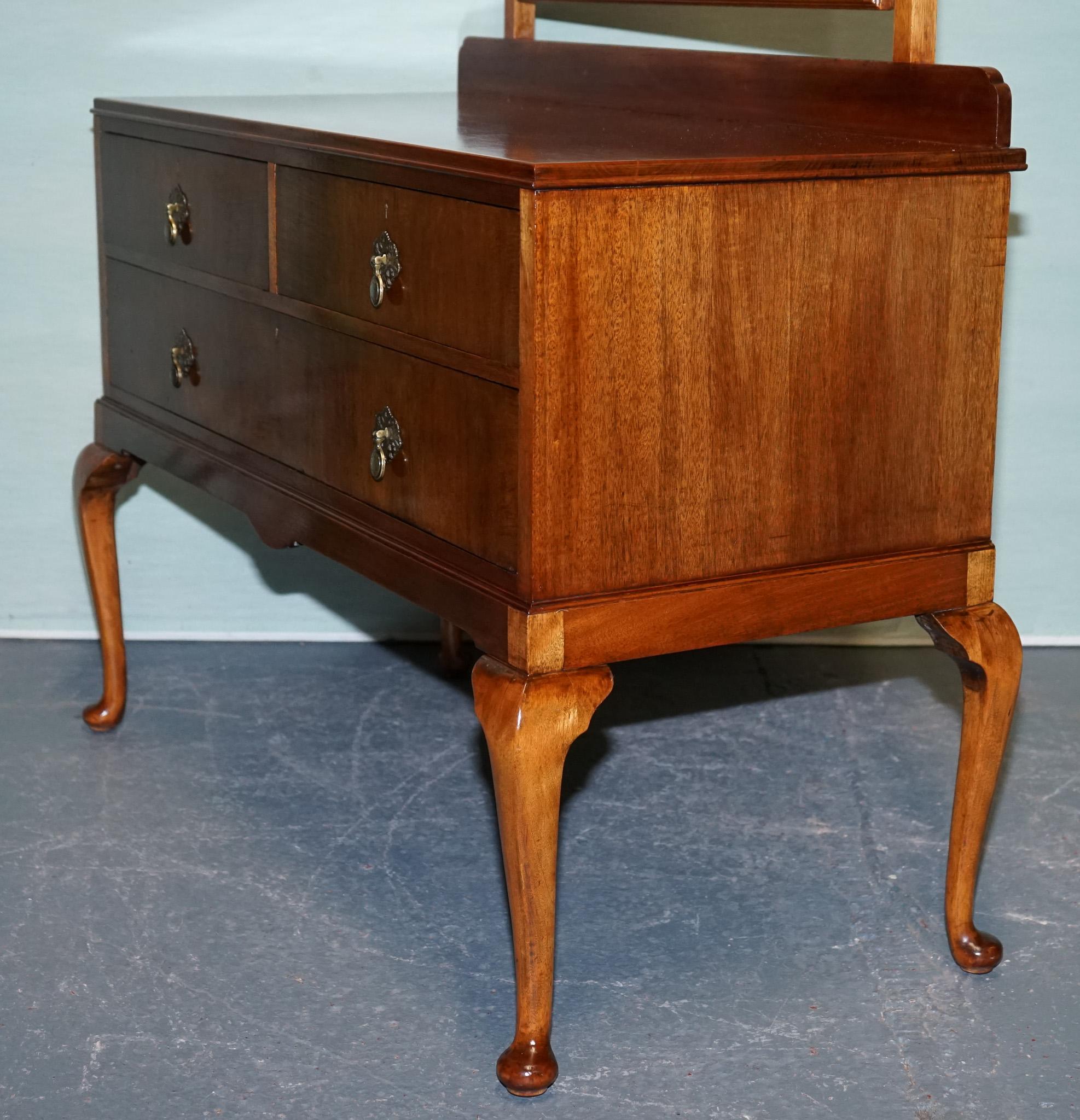 1930's ART DECO WALNUT DRESSING TABLE QUEEN ANNE STYLE DESK For Sale 5