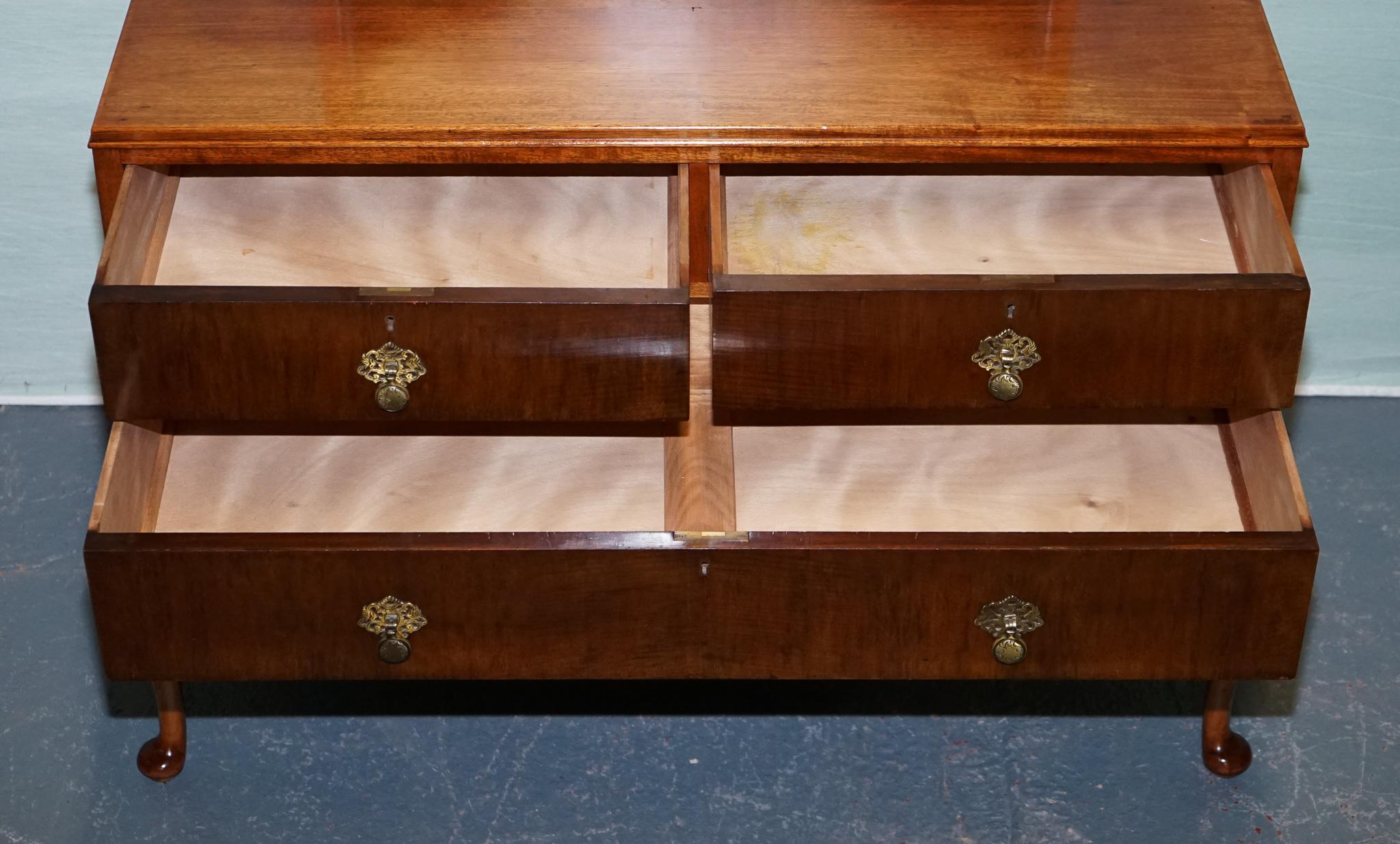 British 1930's ART DECO WALNUT DRESSING TABLE QUEEN ANNE STYLE DESK For Sale