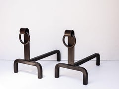 1940s Art Deco Wrought Iron Andirons - Jacques Adnet Style - France