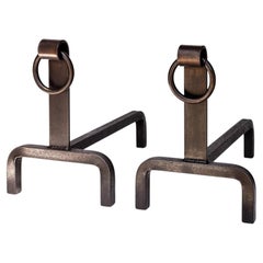 1940s Art Deco Wrought Iron Andirons - Jacques Adnet Style - France