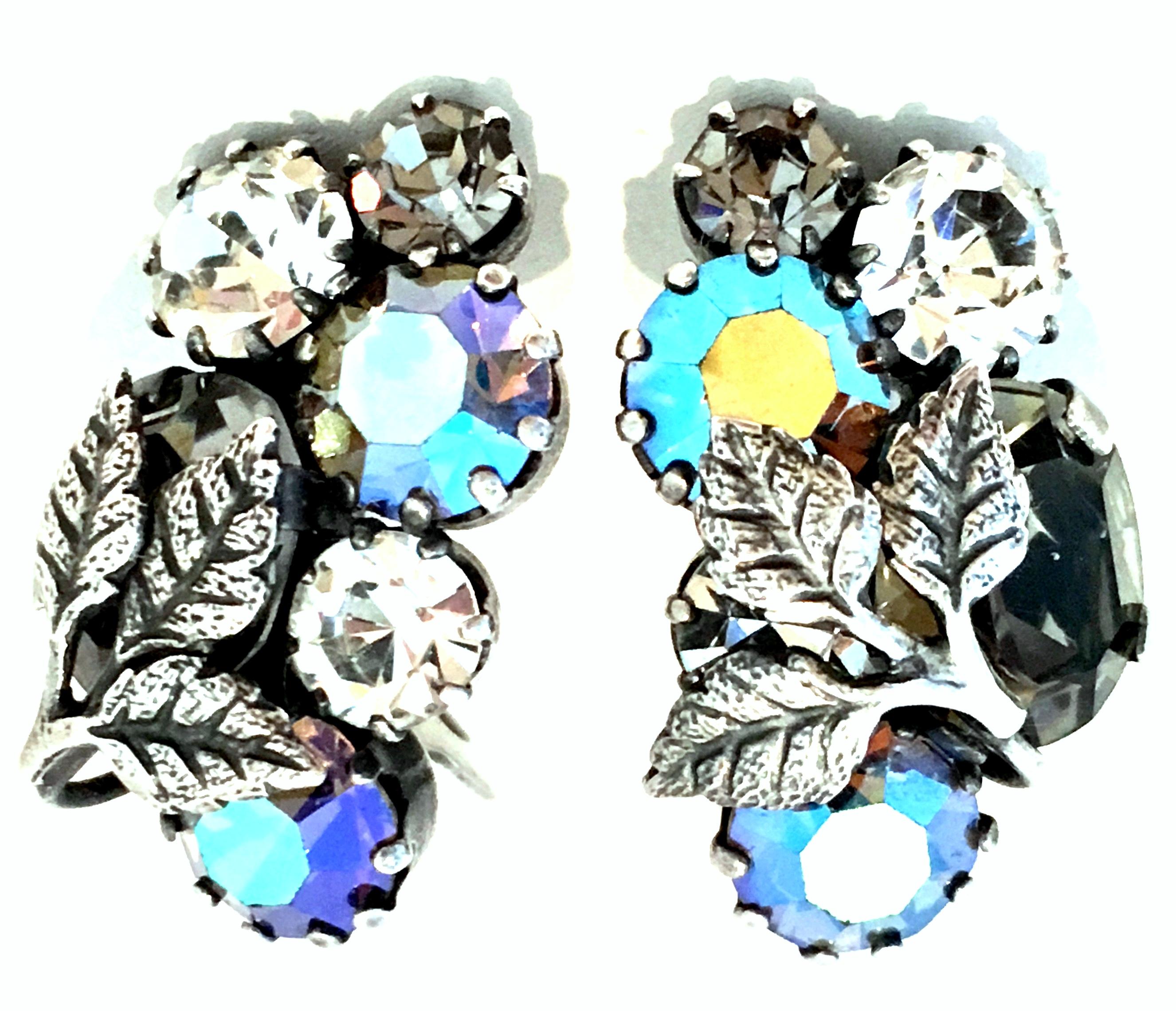 1940'S Art Nouveau Austrian Silver & Crystal Rhinestone Earrings-Signed Autsria In Good Condition For Sale In West Palm Beach, FL