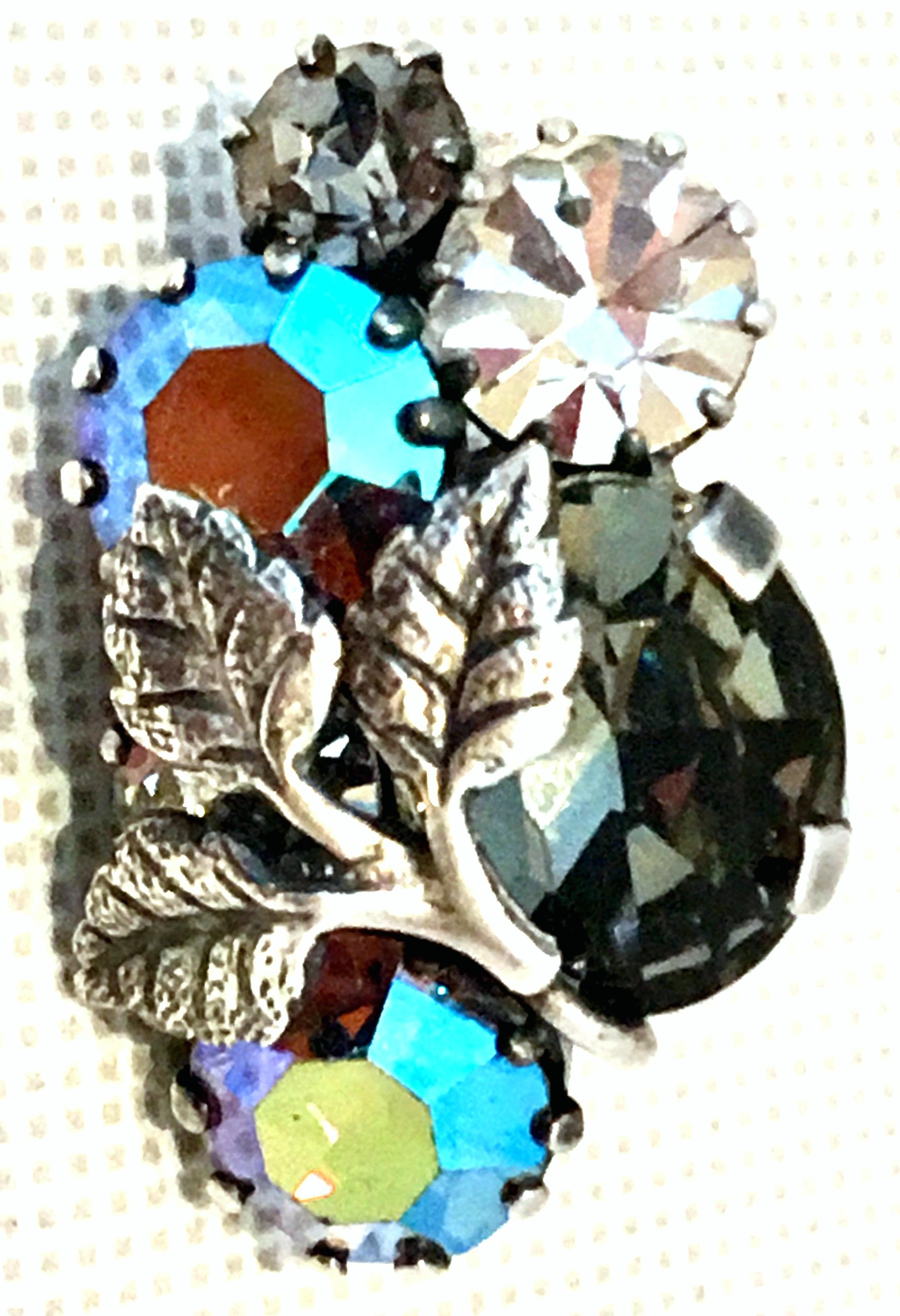 1940'S Art Nouveau Austrian Silver & Crystal Rhinestone Earrings-Signed Autsria For Sale 3