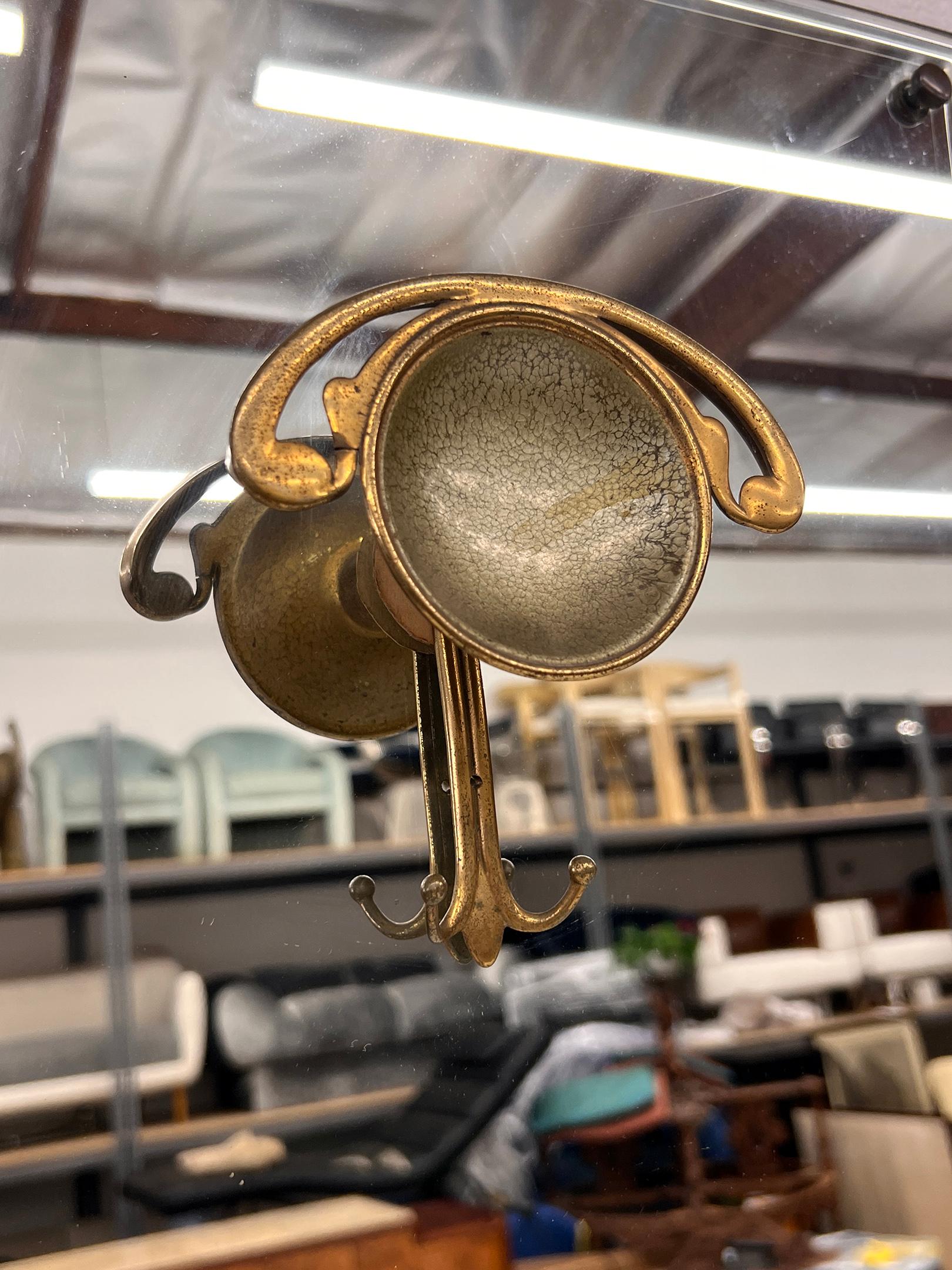 1940's Art Nouveau Meets Art Deco Hall Tree, Mirror With Coat Hooks and Shelf In Fair Condition For Sale In Culver City, CA