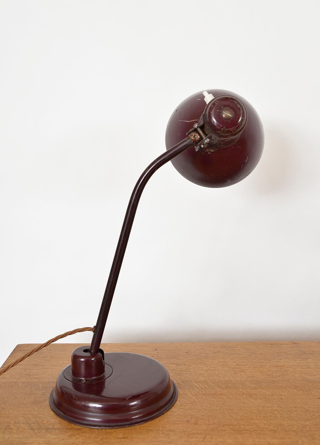 1940s Articulated German Industrial Metal Office Desk Task Lamp Patina Burgundy 6