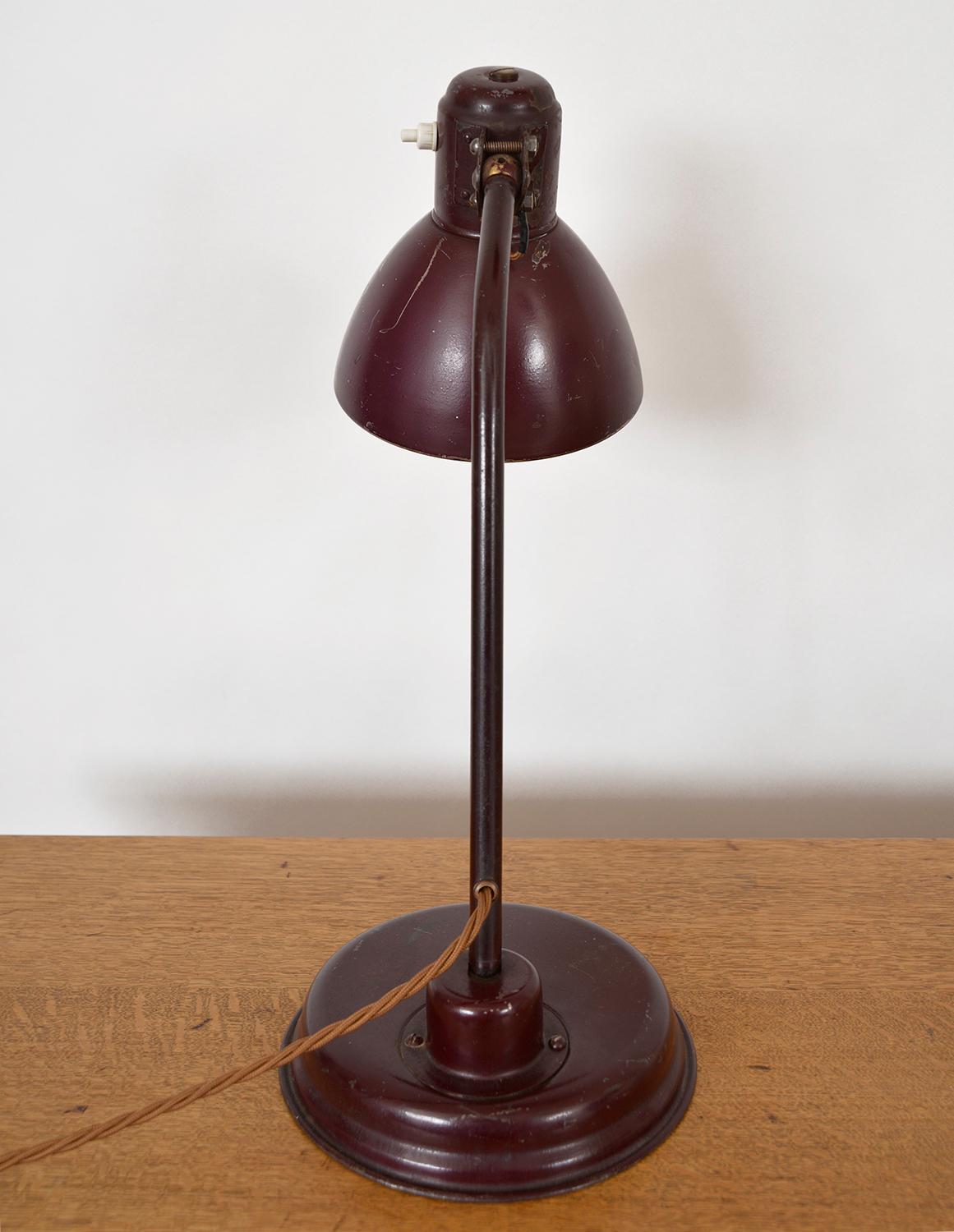 1940s Articulated German Industrial Metal Office Desk Task Lamp Patina Burgundy 7