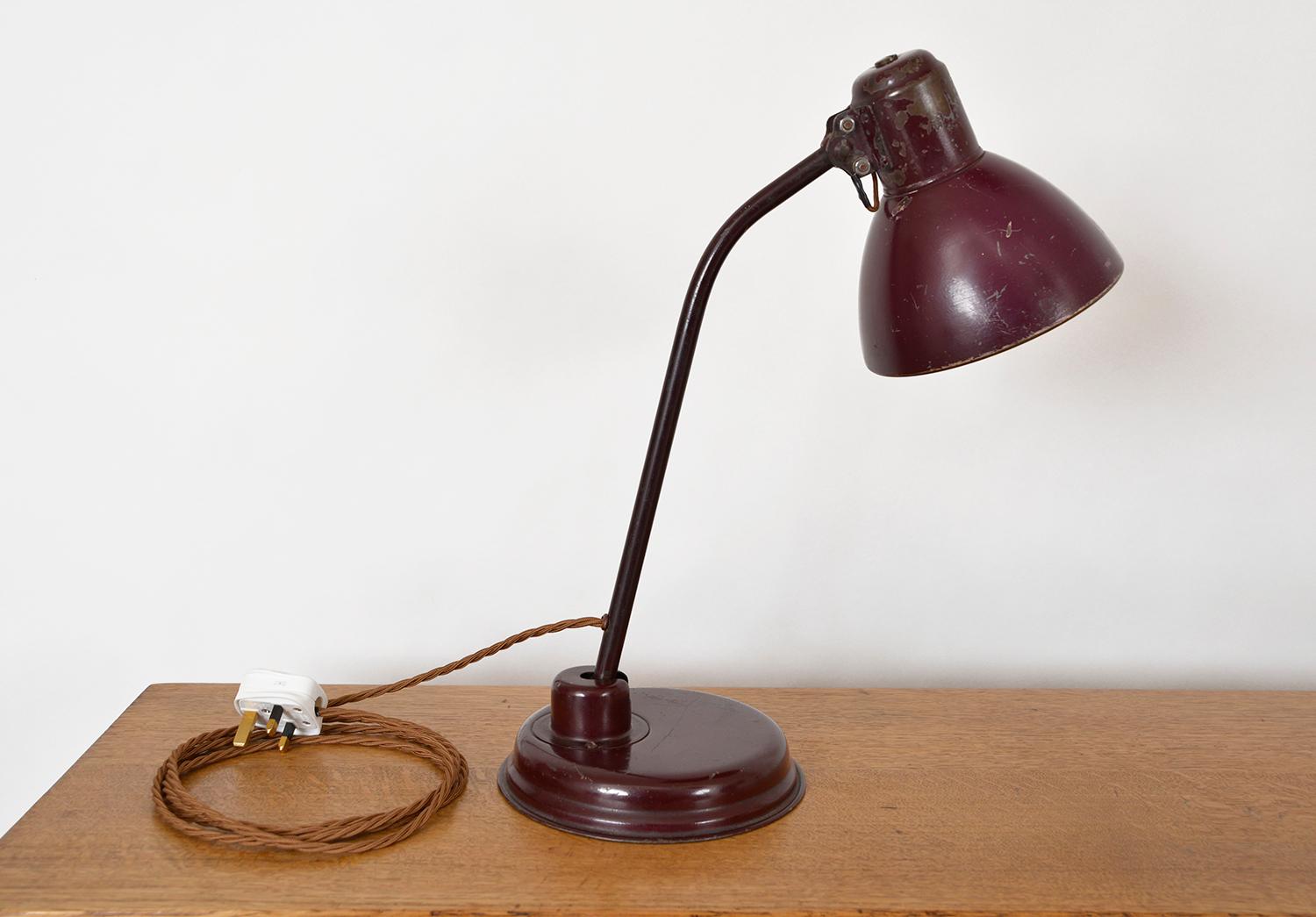 1940s Articulated German Industrial Metal Office Desk Task Lamp Patina Burgundy 11
