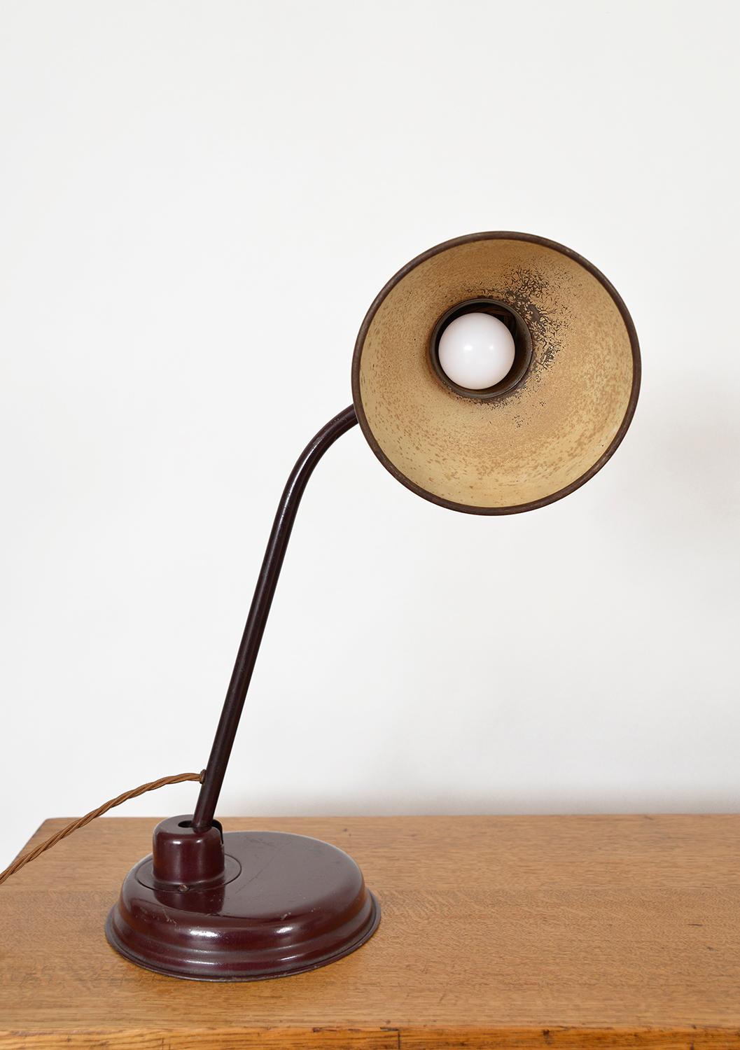1940s Articulated German Industrial Metal Office Desk Task Lamp Patina Burgundy 5