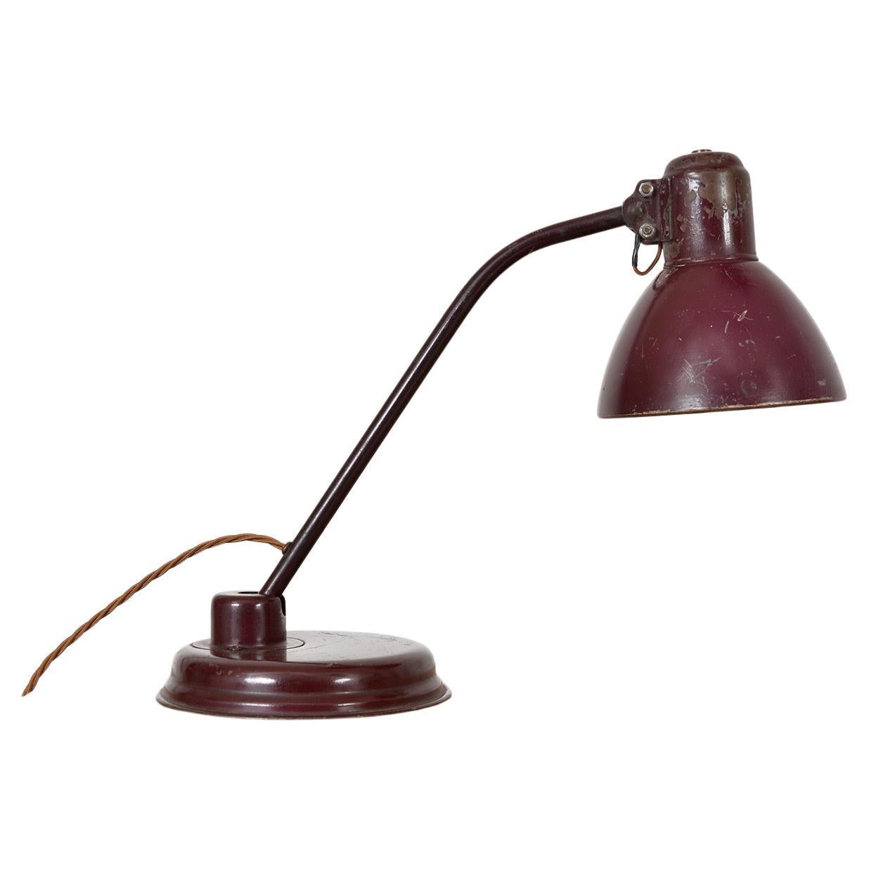 1940s Articulated German Industrial Metal Office Desk Task Lamp Patina Burgundy
