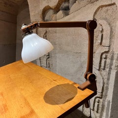 1940s Articulating Clamp Lamp for Table Desk Oak Wood