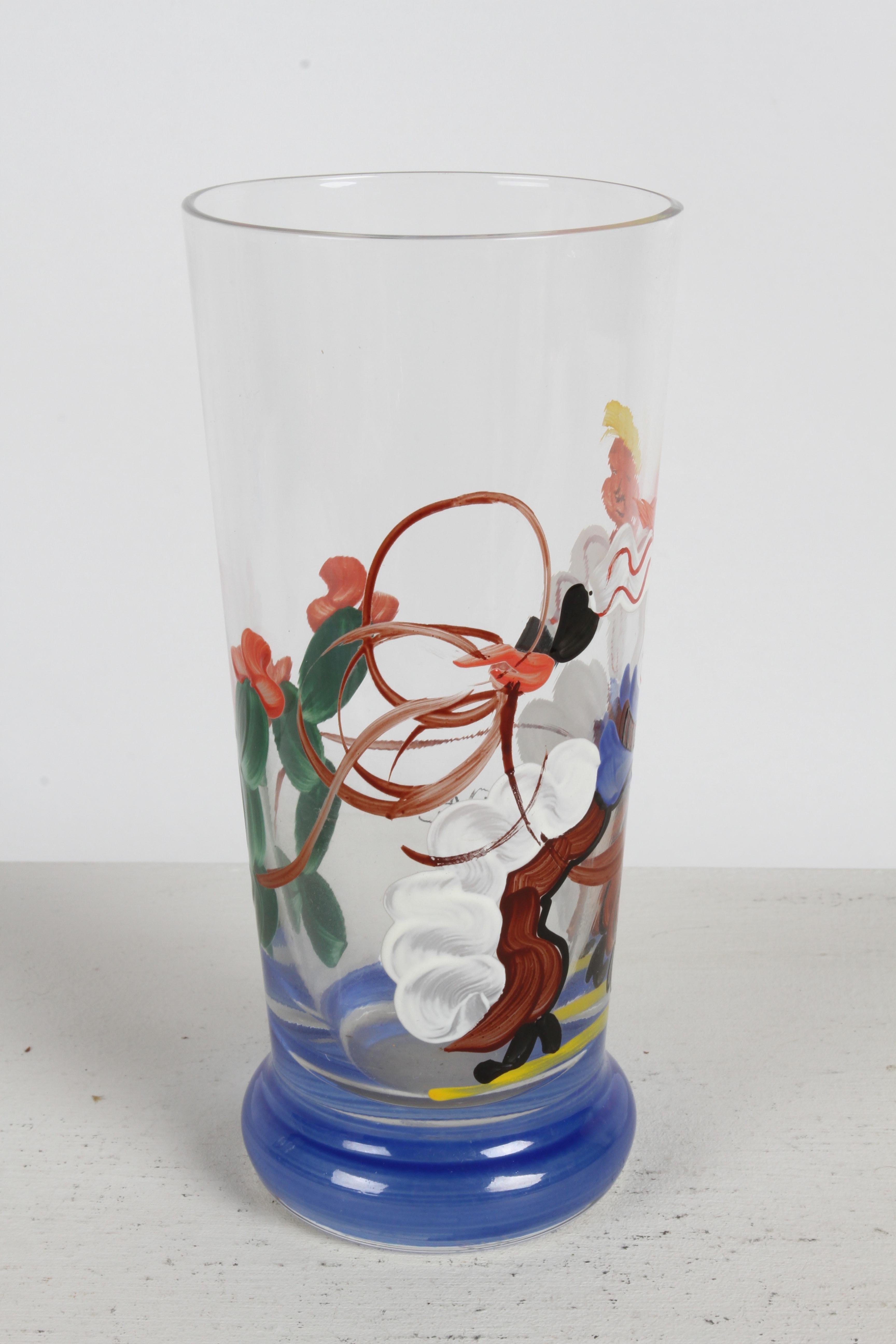 Verres de bar peints à la main par un artiste des années 1940 sur le thème du cow-boy, du lasso et du cactus - Rita  en vente 3