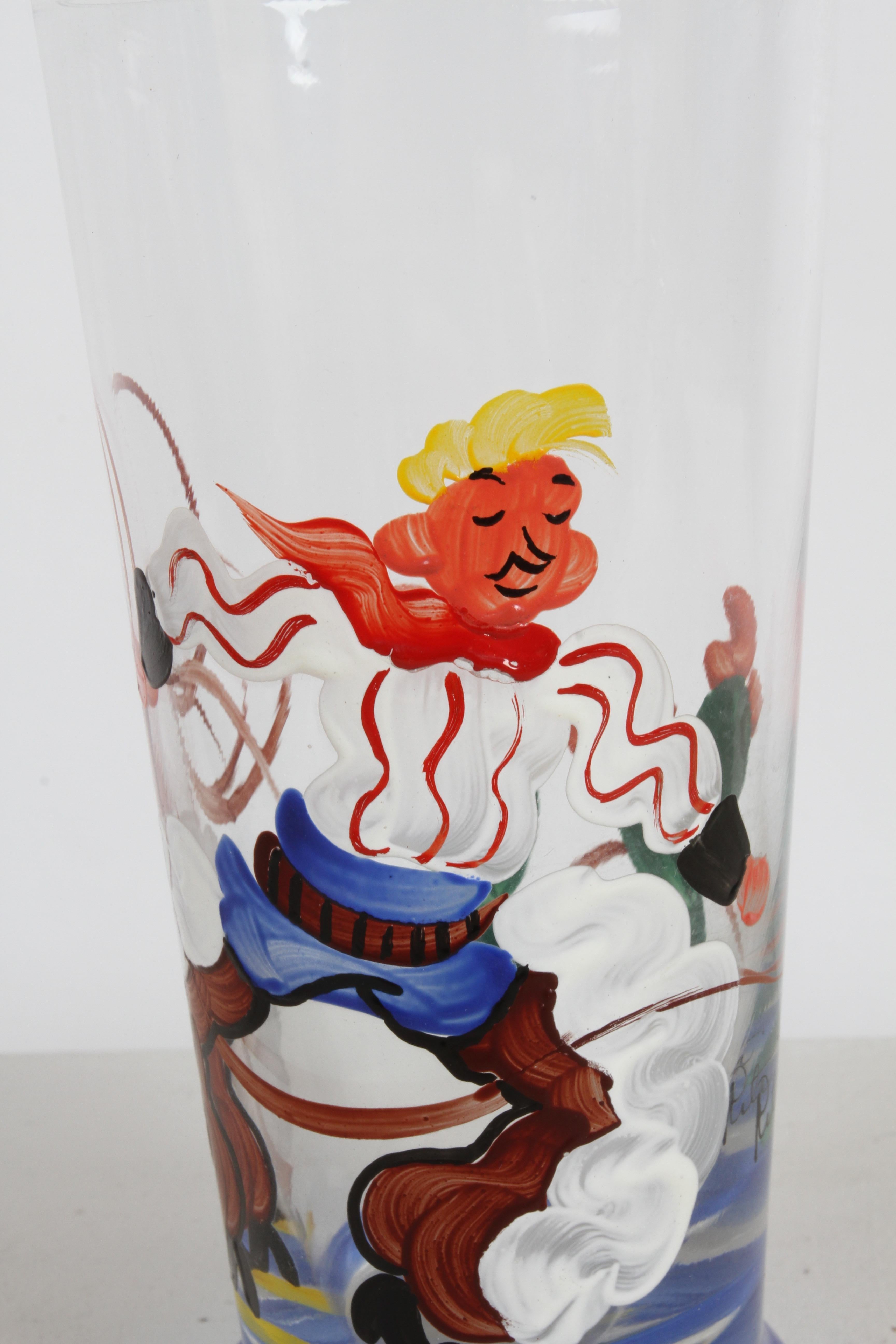 Verres de bar peints à la main par un artiste des années 1940 sur le thème du cow-boy, du lasso et du cactus - Rita  en vente 4