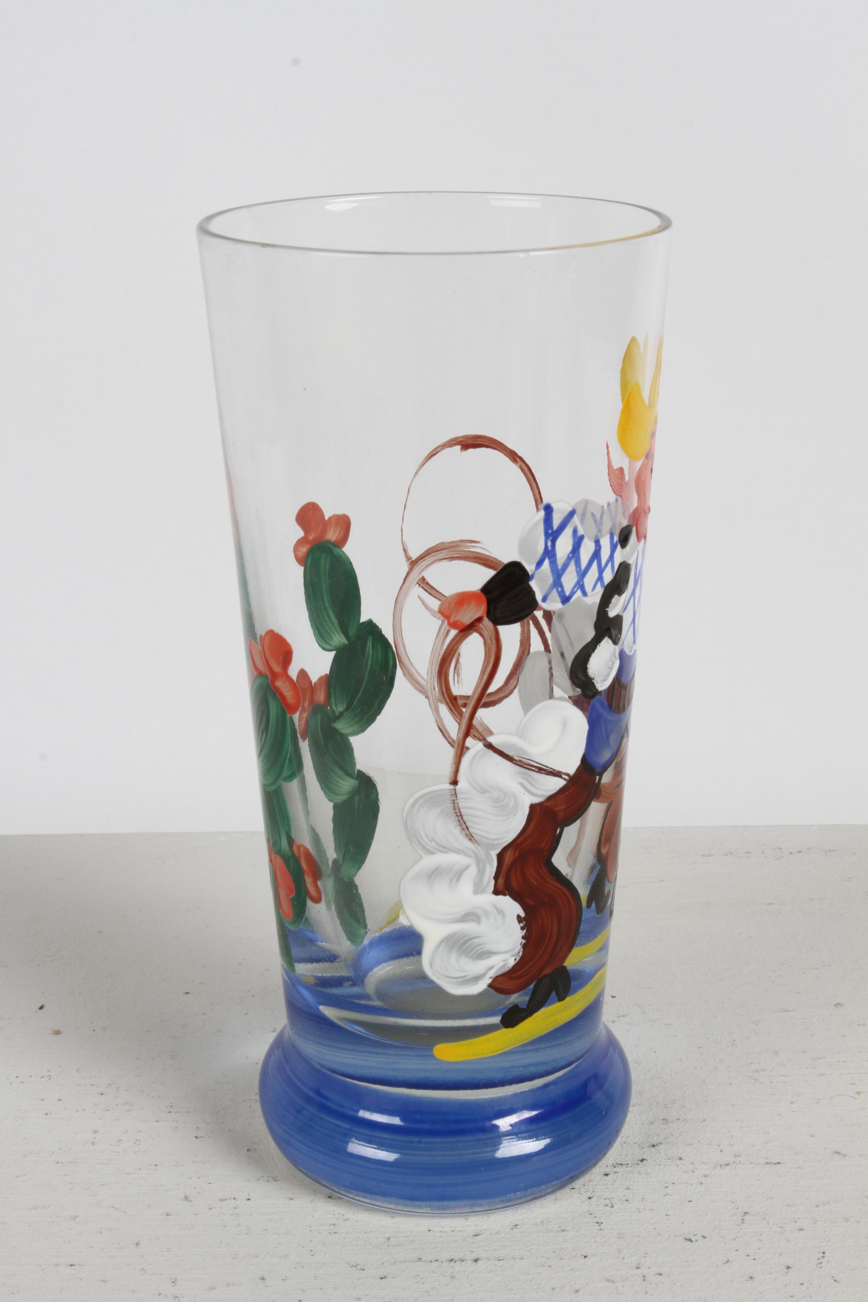 1940s Artist Hand-Painted Bar Glasses with Cowboy, Lasso & Cactus Theme - Rita  For Sale 10