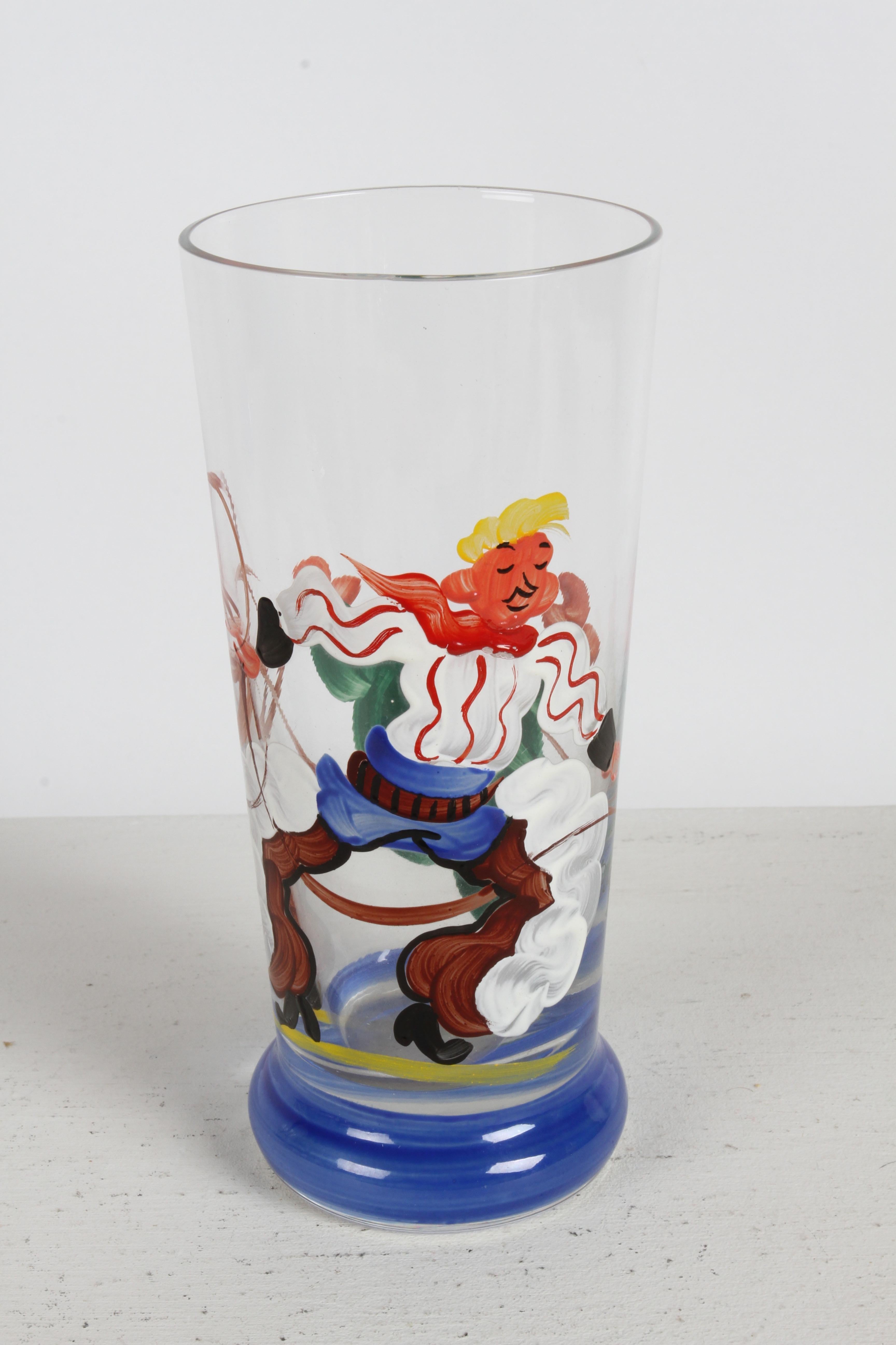 Mid-20th Century 1940s Artist Hand-Painted Bar Glasses with Cowboy, Lasso & Cactus Theme - Rita  For Sale