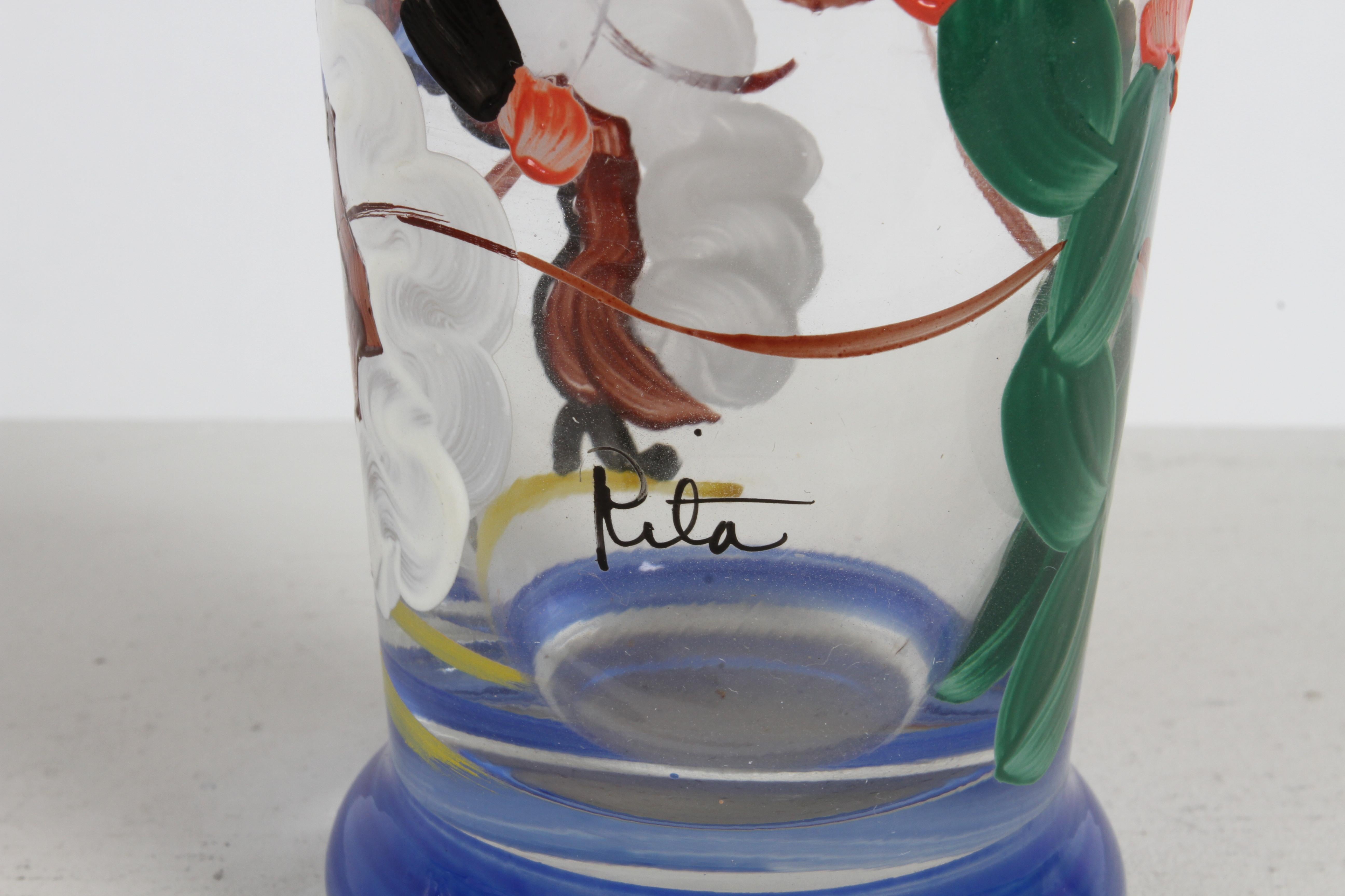 Vasos de bar pintados a mano por artistas de los años 40 con temática de vaquero, lazo y cactus - Rita Vidrio en venta