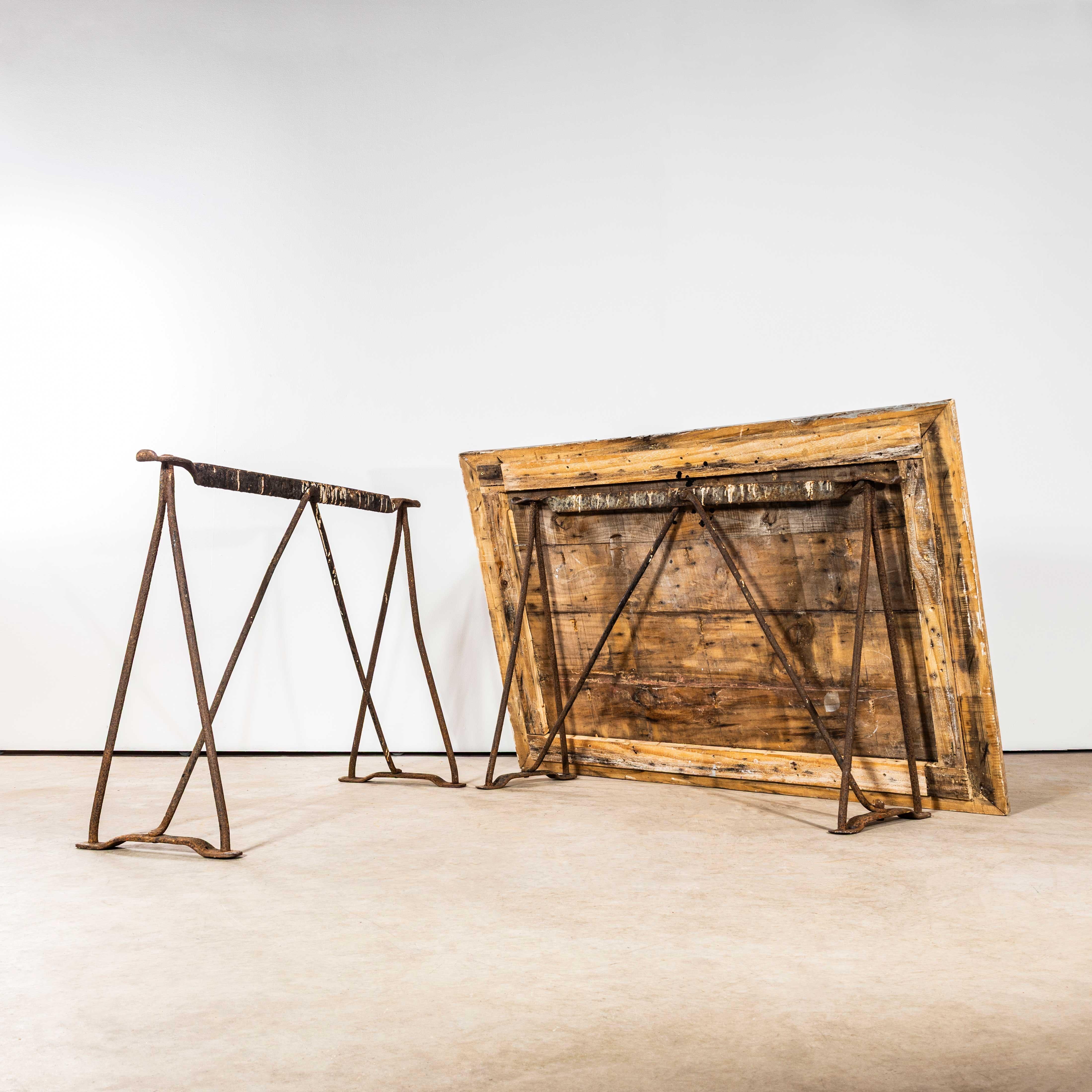 1940's Artists High Console Table - Forged Iron Trestle Bases For Sale 4