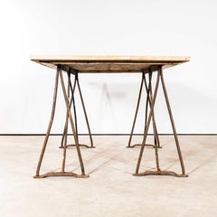 1940's Artists High Console Table - Forged Iron Trestle Bases