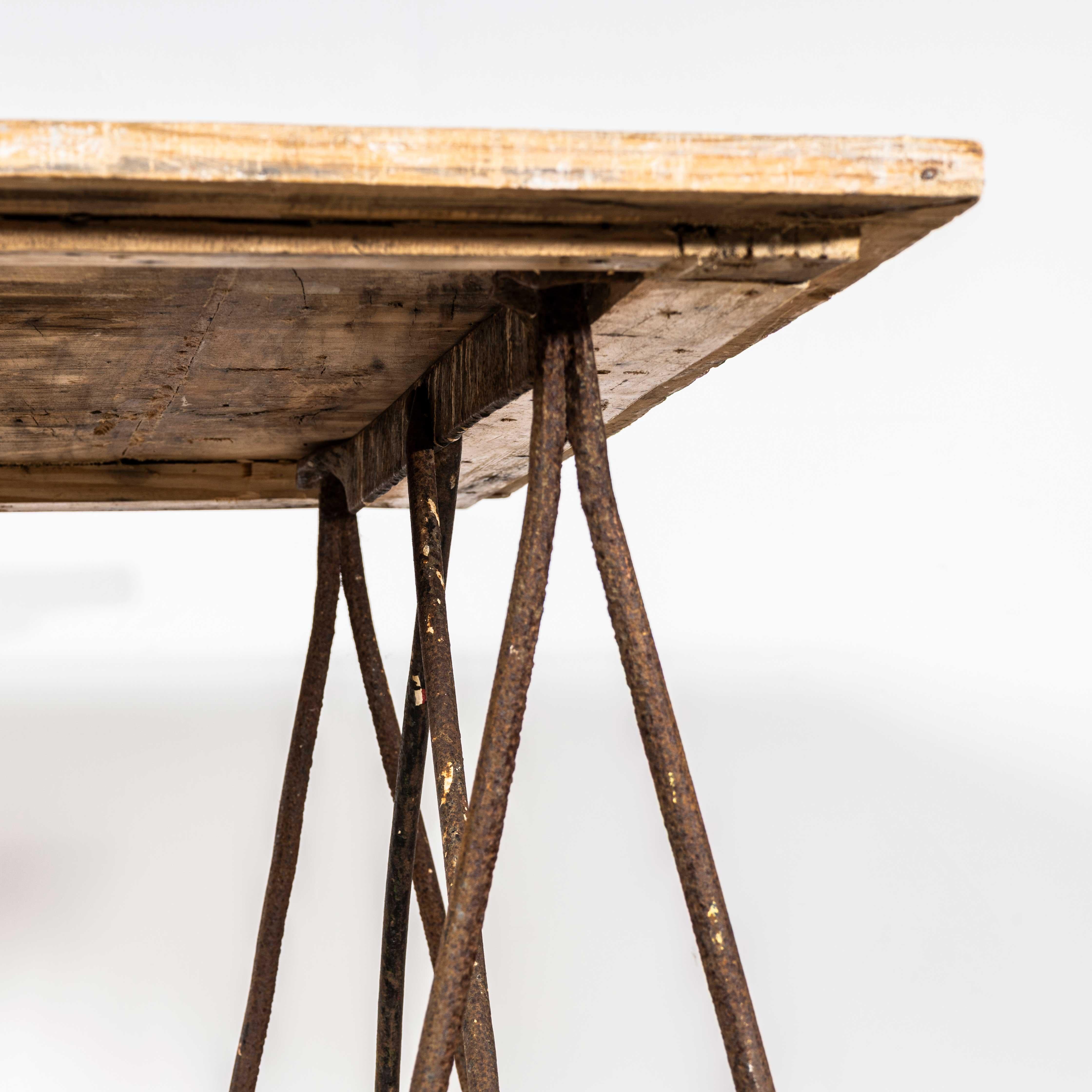 Mid-20th Century 1940's Artists High Console Table - Forged Iron Trestle Bases For Sale