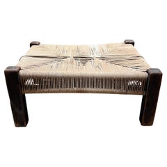 1940s Arts and Crafts Stool Woven Rope Wood Frame