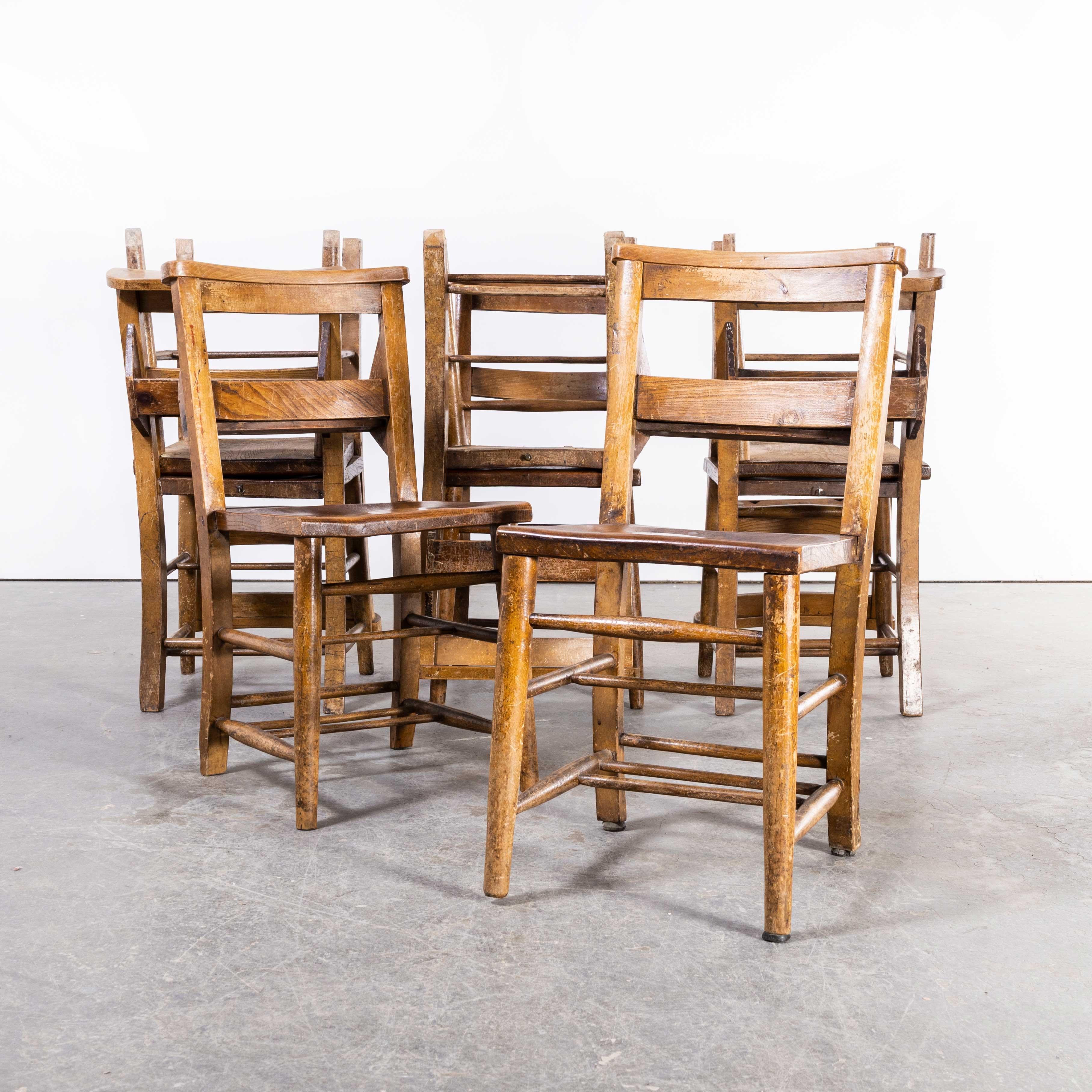 1940’s Ash Church – chapel dining chairs – set of eight
1940’s Ash Church – chapel dining chairs – set of eight. England has a wonderfully rich heritage for making chairs. At the height of production at the turn of the last century over 4500 chairs
