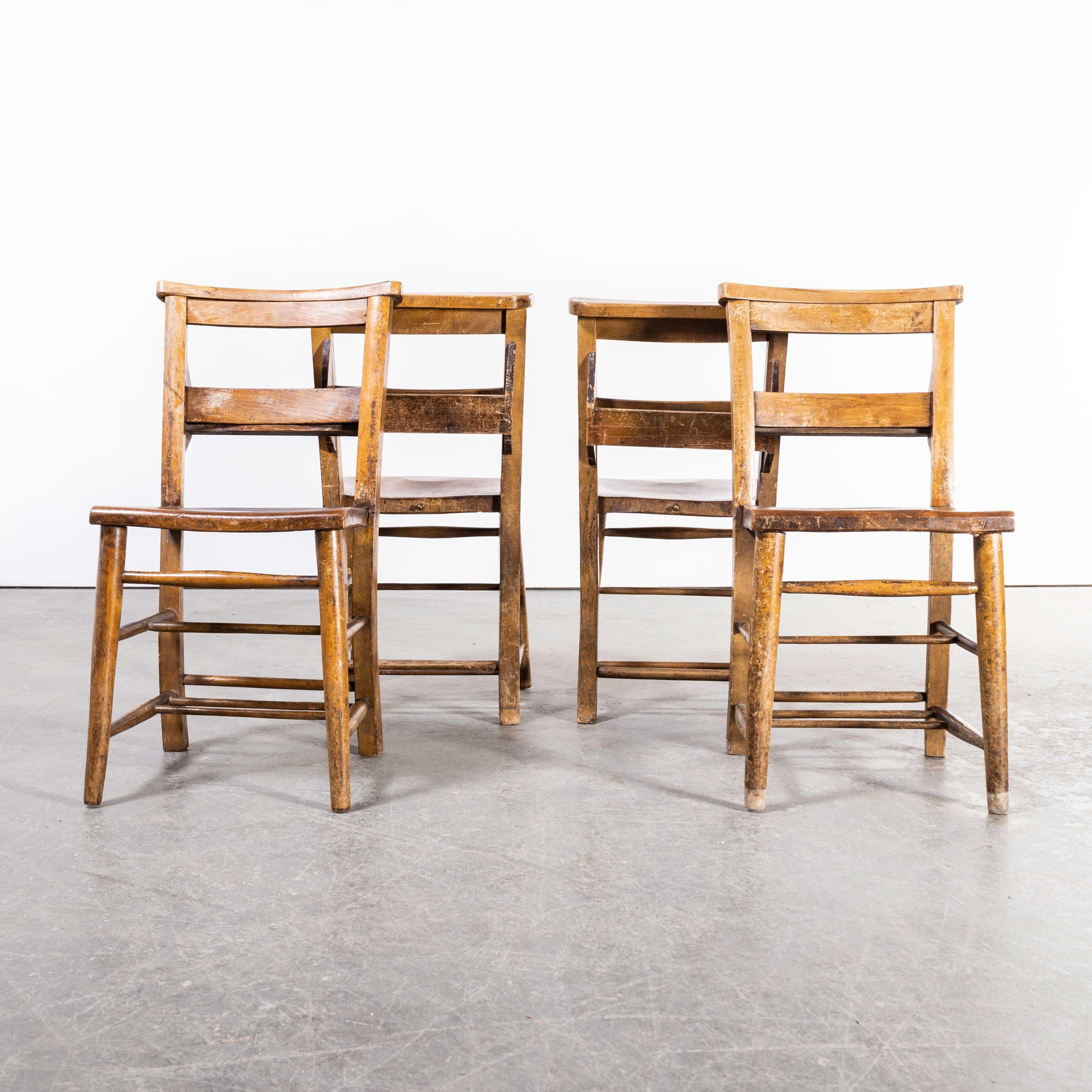 1940's Ash Church, Chapel Dining Chairs, Set of Four 4