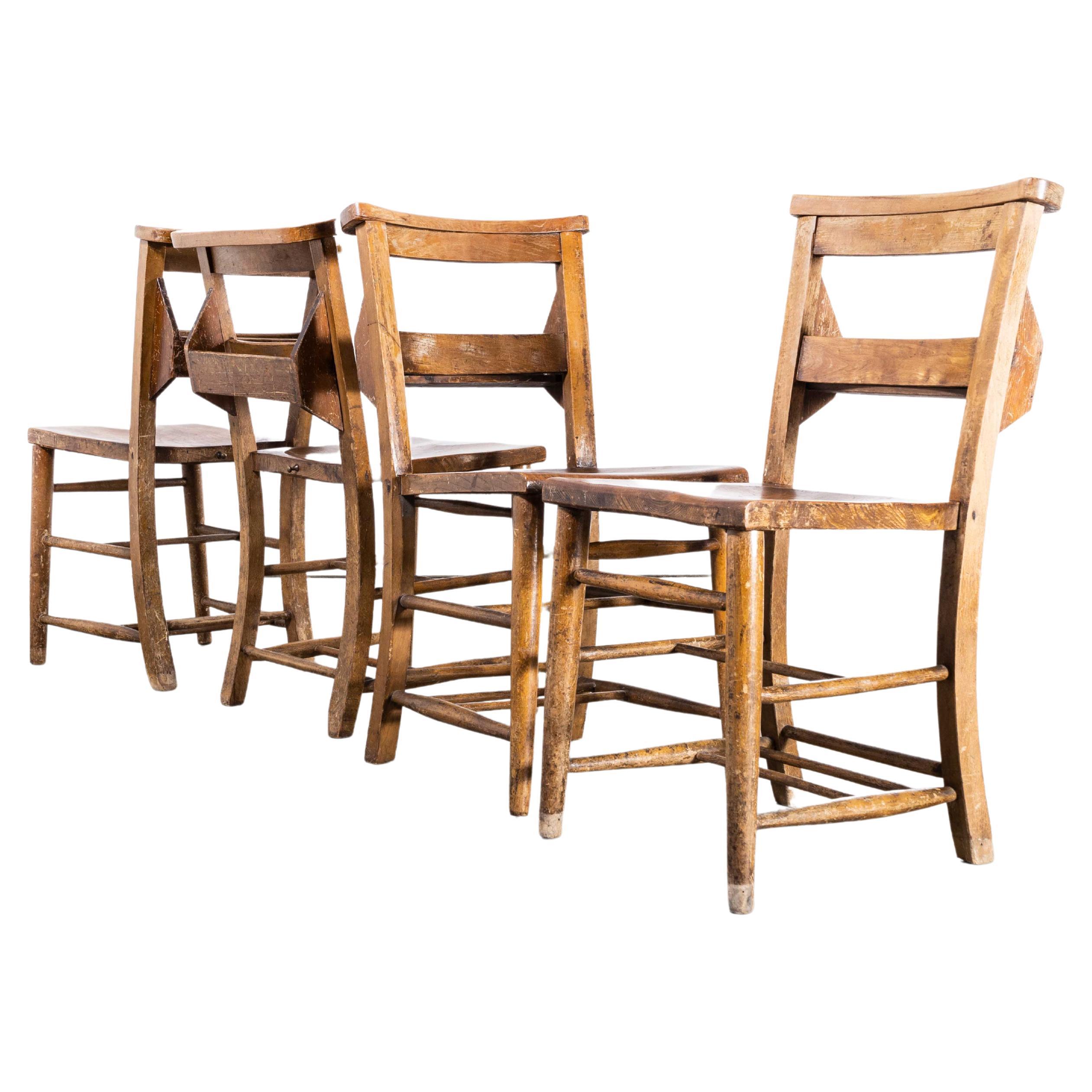 1940's Ash Church, Chapel Dining Chairs, Set of Four