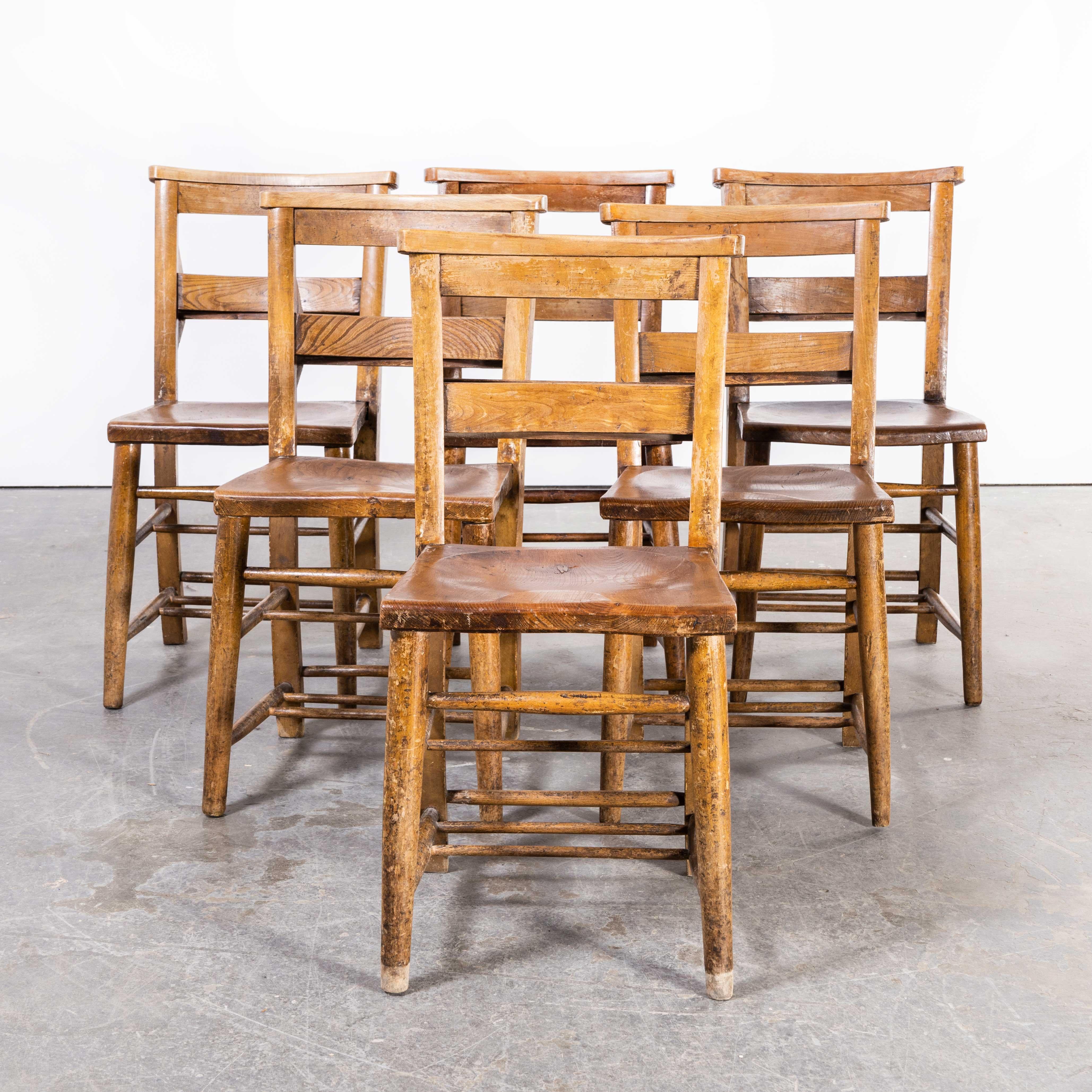 Oak 1940's Ash Church - Chapel Dining Chairs - Set Of Six