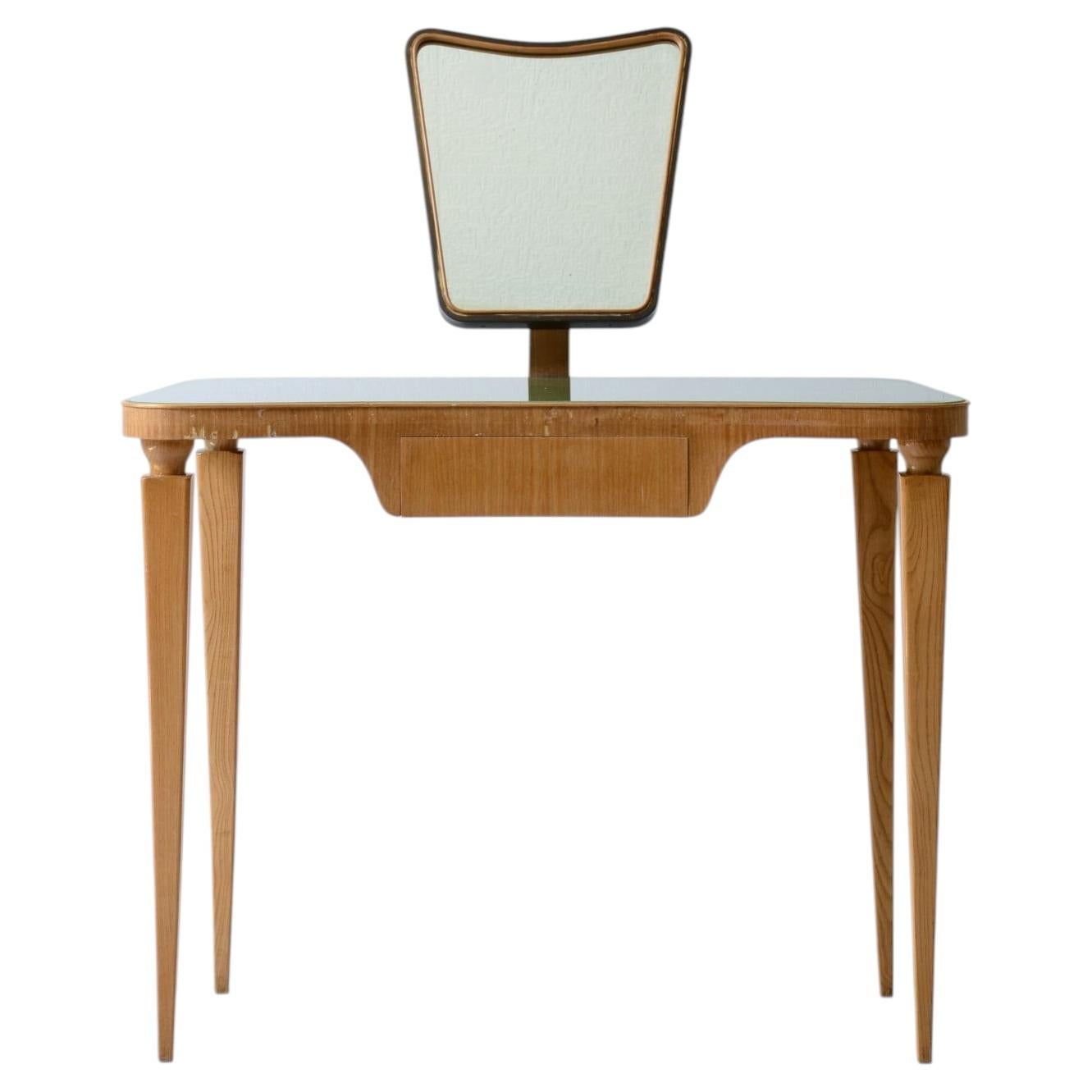 1940's ash vanity console with a shaped drawer