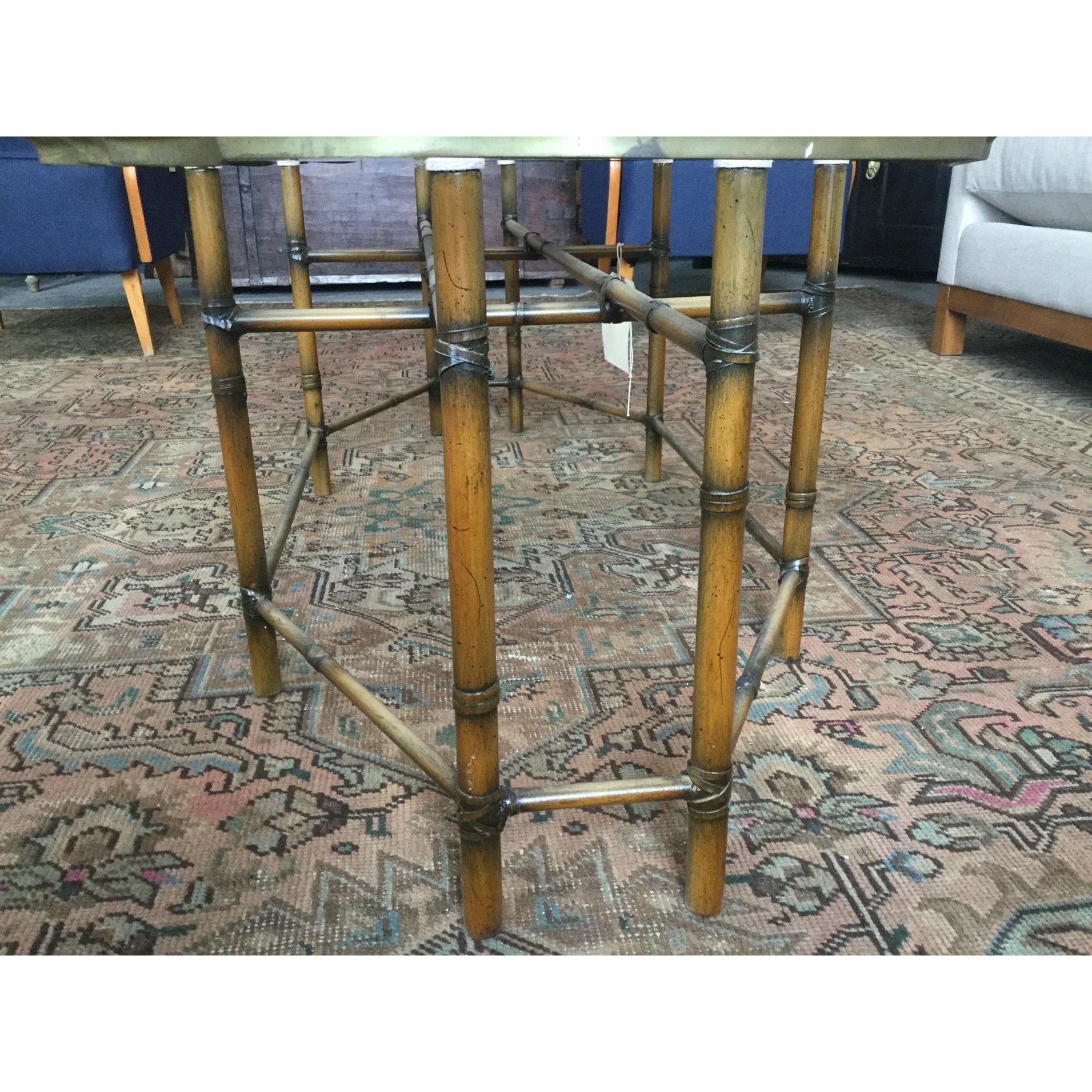 20th Century 1940s Asian Antique Gilded Glass Coffee Table with Bamboo Base