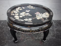 1940's Asian Chinoiserie Black Lacquered Floral Coffee Table