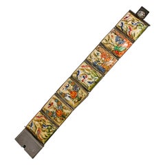 1940s Asian Hand-painted Bone Tiled Bracelet