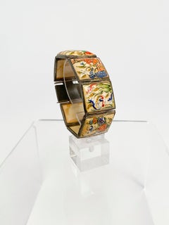 1940er asiatisches handbemaltes Armband aus Knochenfliesen