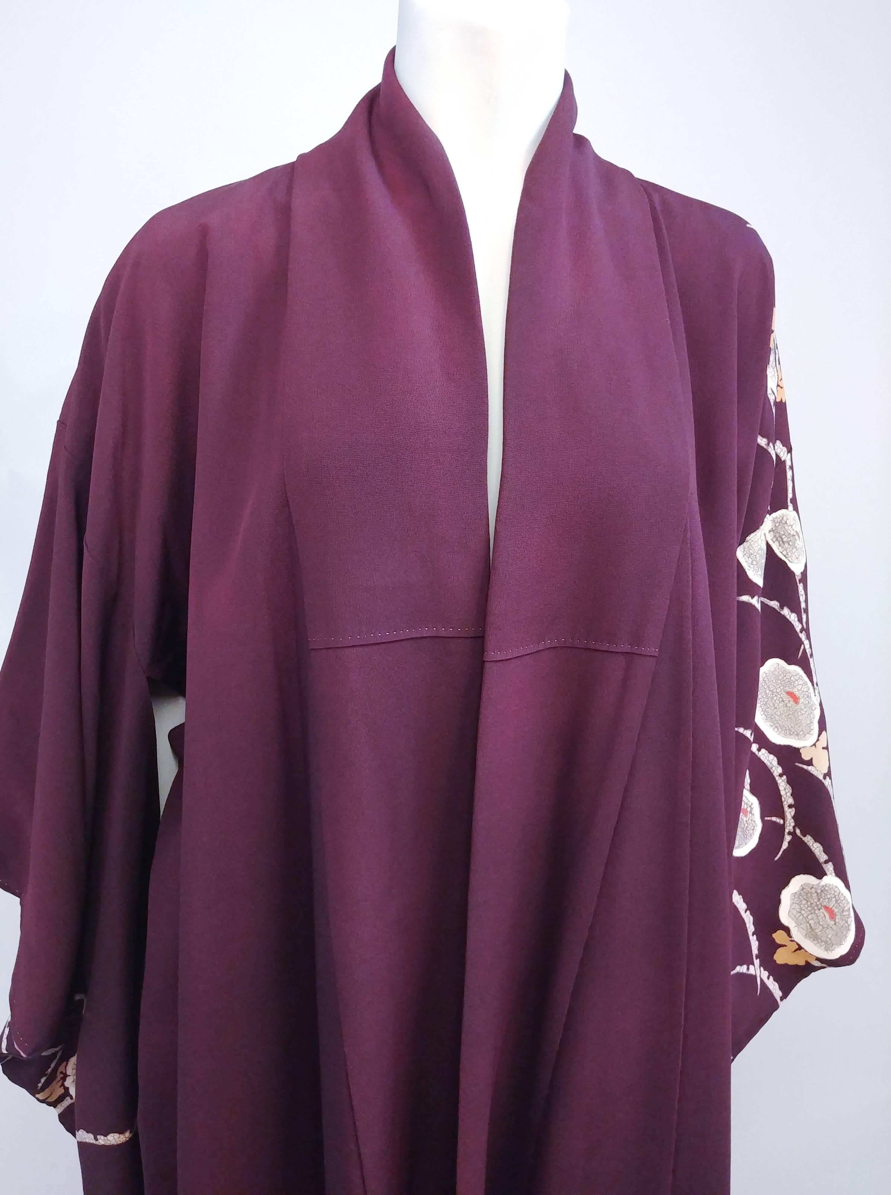 Aubergine Purple Painted Shibori Kimono, 1940s  In Good Condition In San Francisco, CA