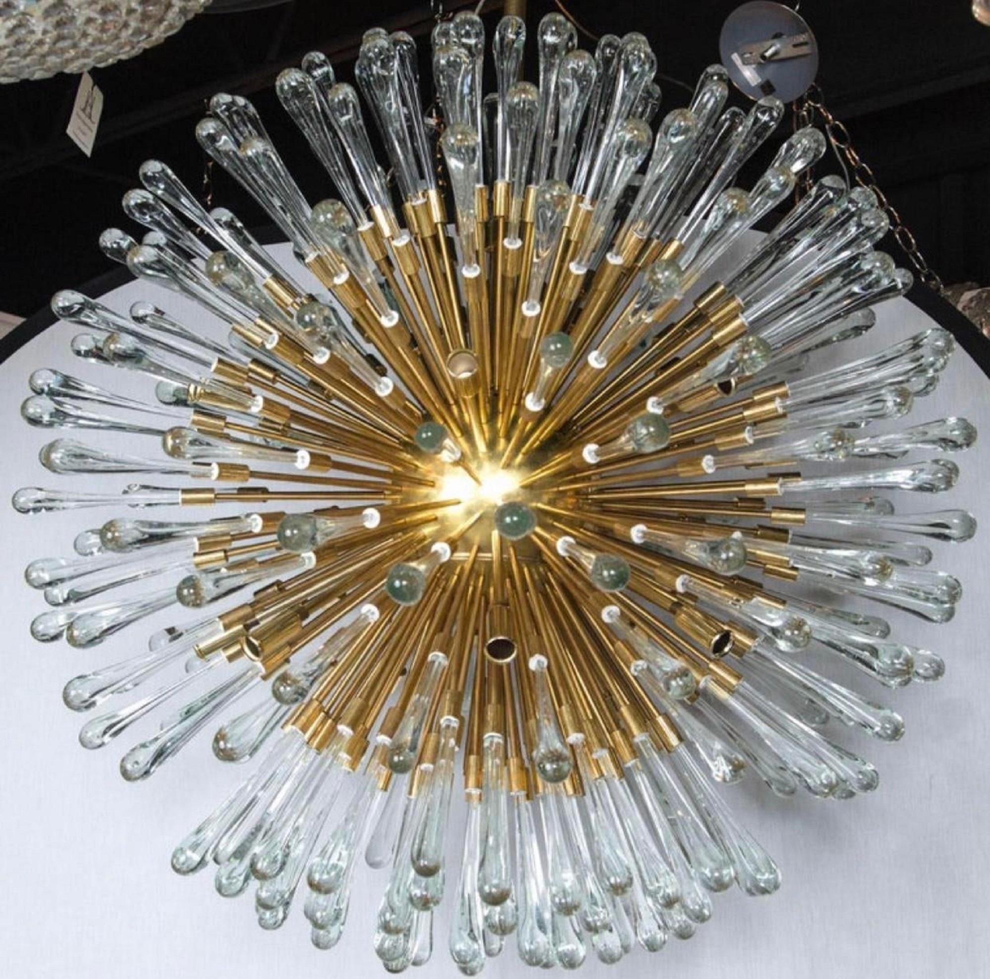 1940s Austrian Brass Sputnik Chandeliers In Good Condition For Sale In New York, NY