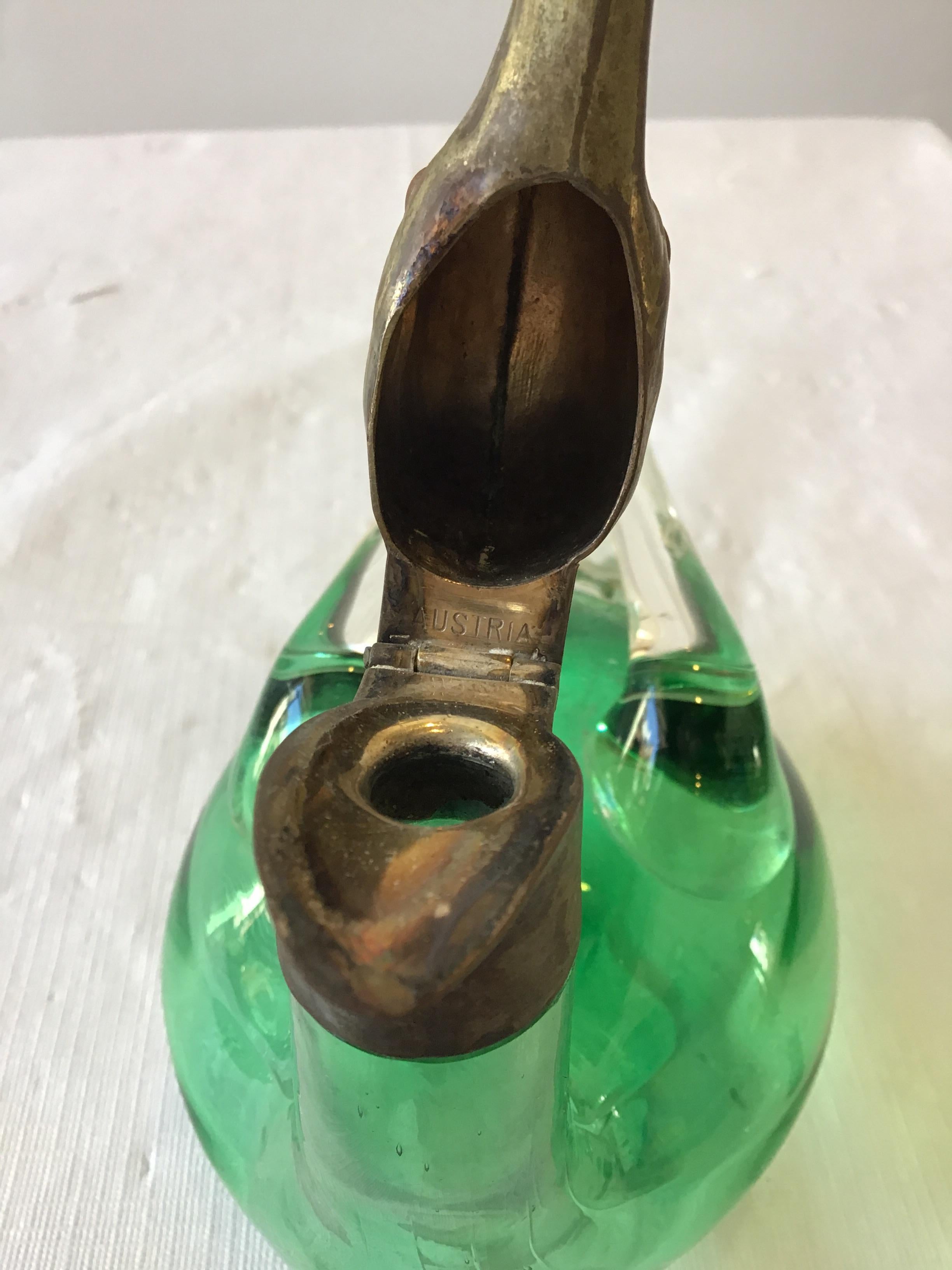 1940s Austrian Green Art Glass Duck Decanter 3