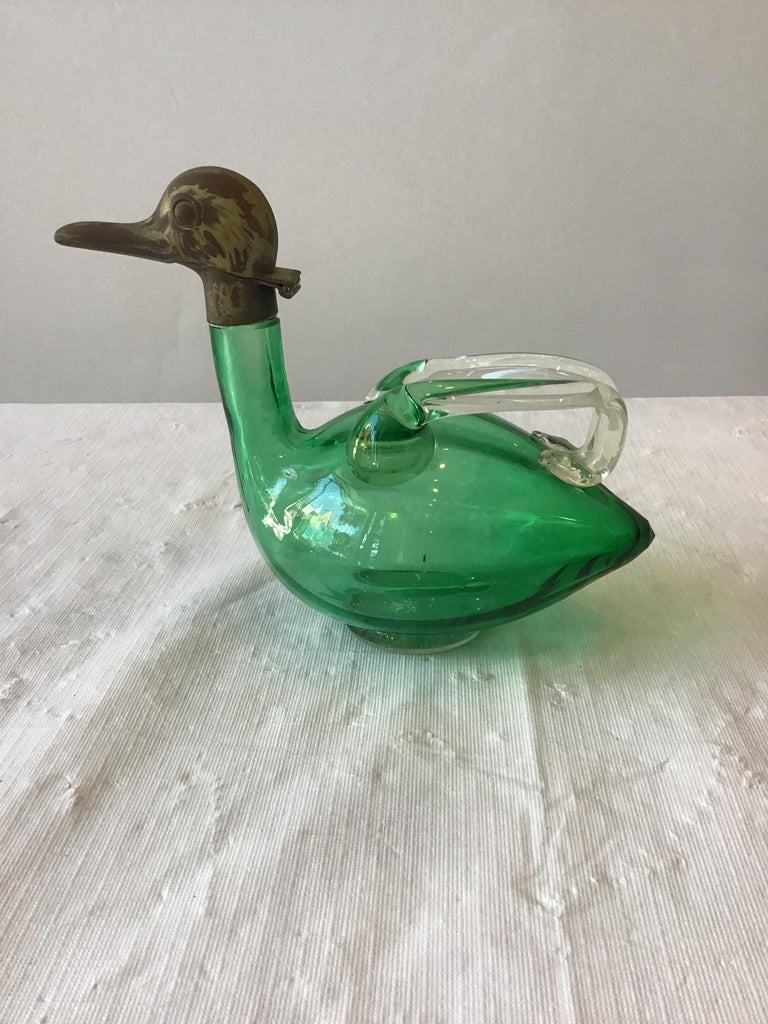 1940s Austrian Green Art Glass Duck Decanter at 1stDibs