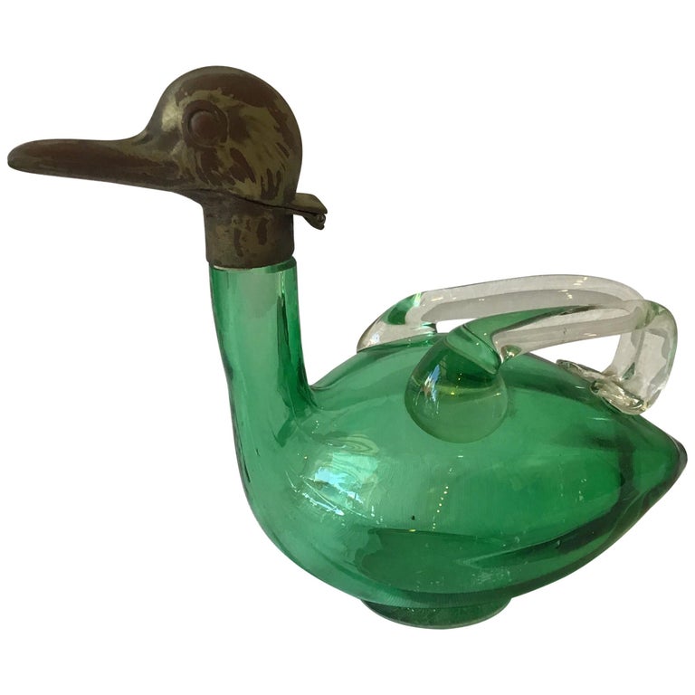 1940s Austrian Green Art Glass Duck Decanter at 1stDibs