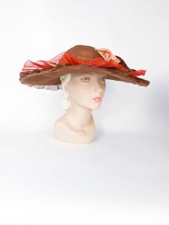 Chapeau à larges bords en crin de cheval couleur automne des années 1940